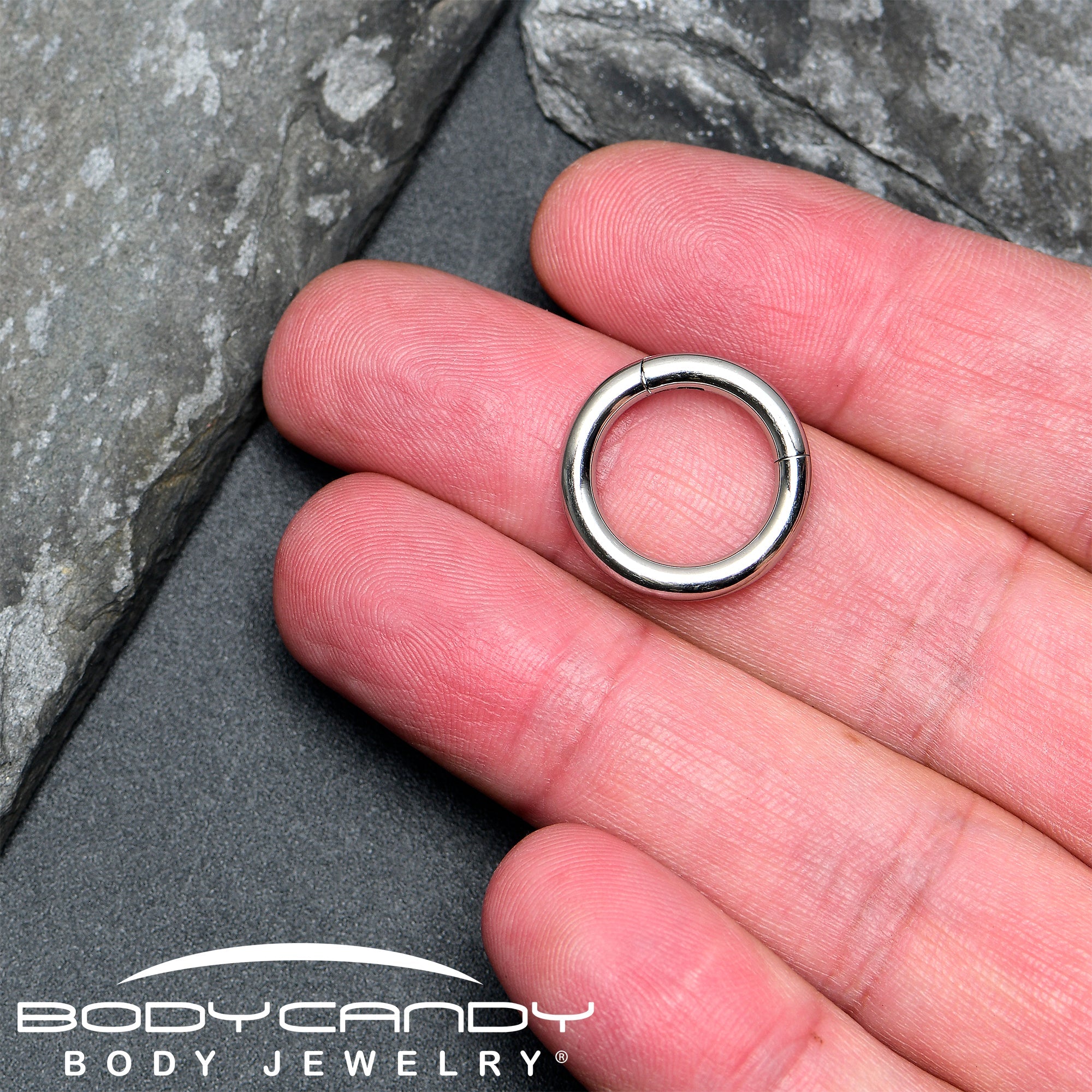 BodyCandy 8G 9/16 316L Surgical Steel Precision Hinged Segment Hoop — in-use photo