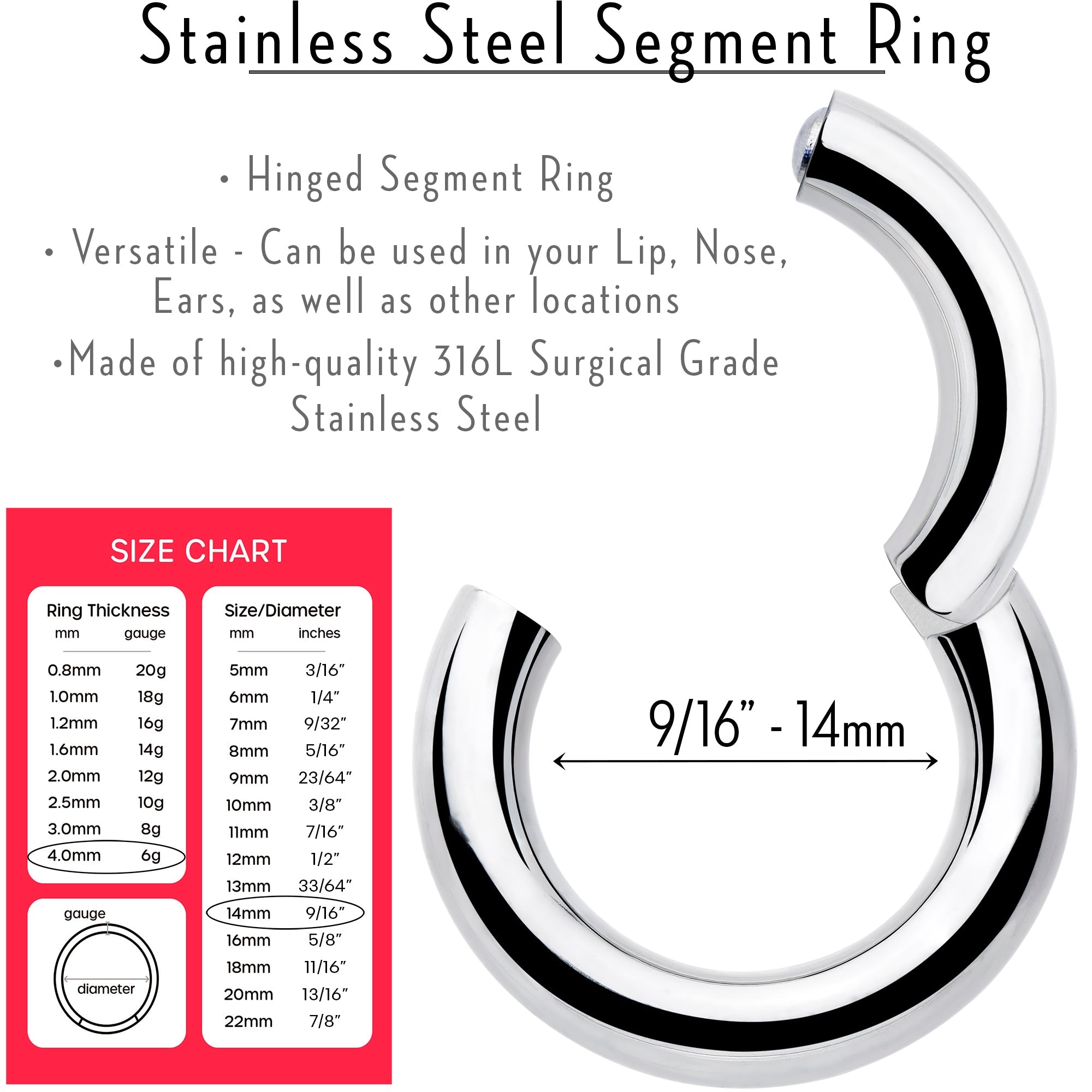 BodyCandy 6G 9/16 316L Surgical Steel Precision Hinged Segment Hoop — lifestyle context