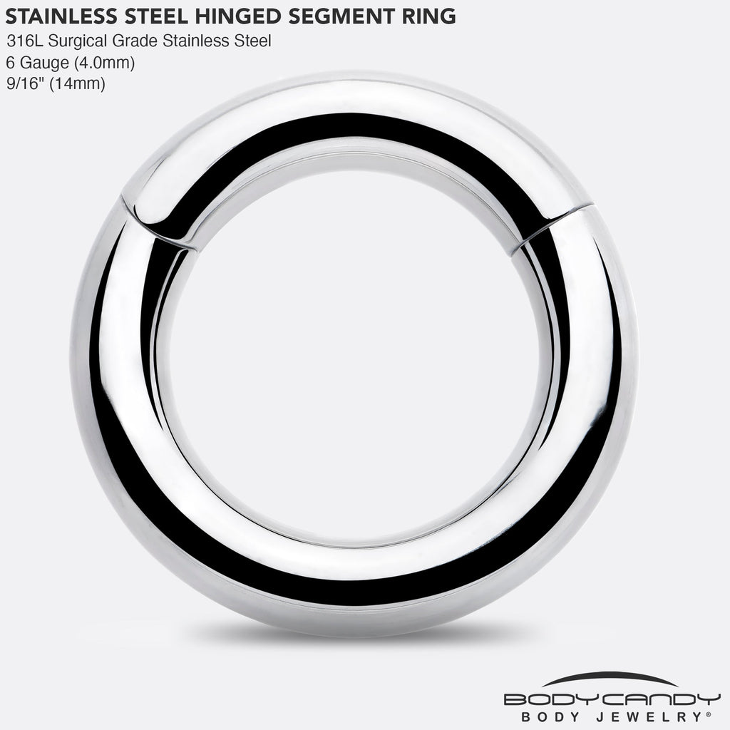 BodyCandy 6G 9/16 316L Surgical Steel Precision Hinged Segment Hoop — side view