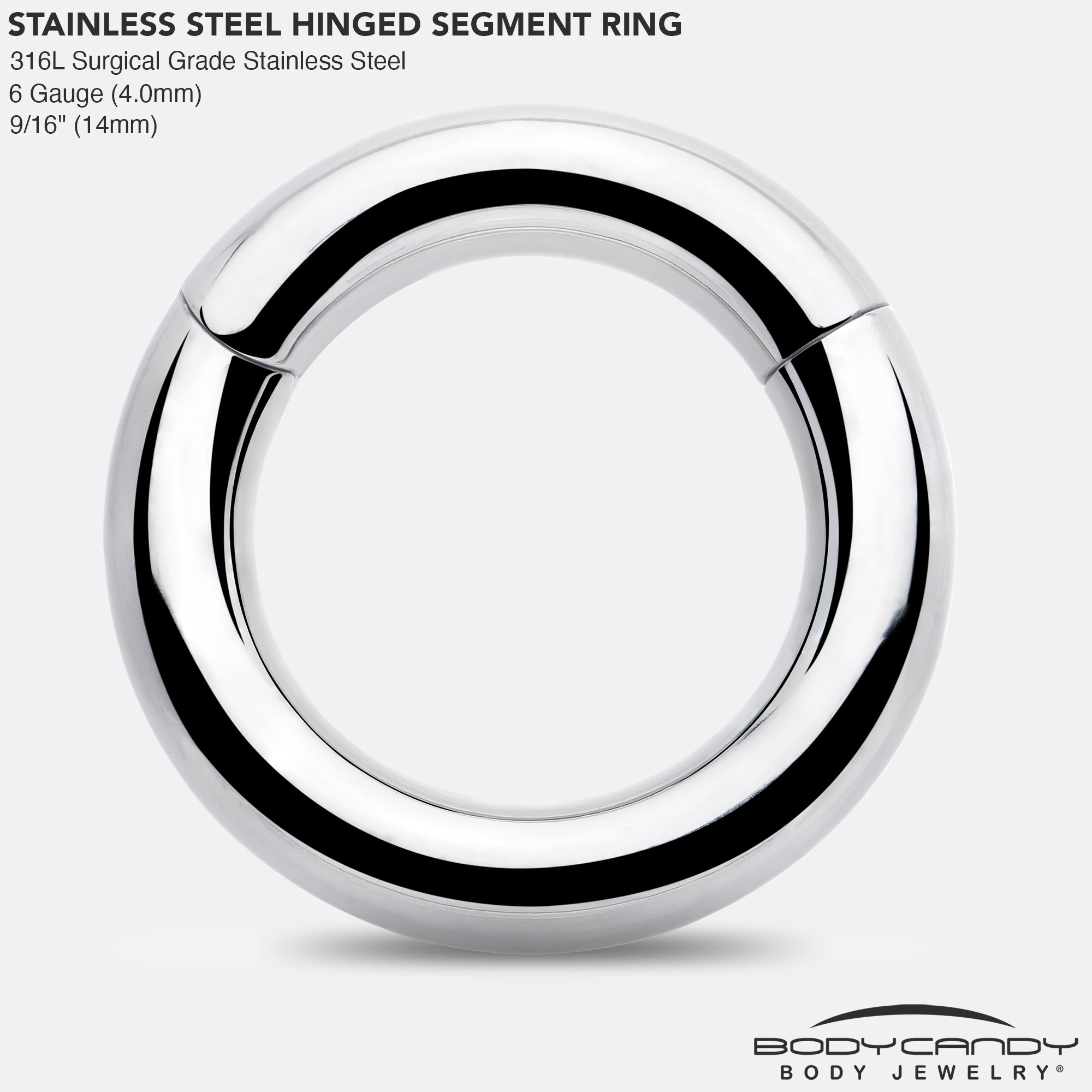 BodyCandy 6G 9/16 316L Surgical Steel Precision Hinged Segment Hoop — side view