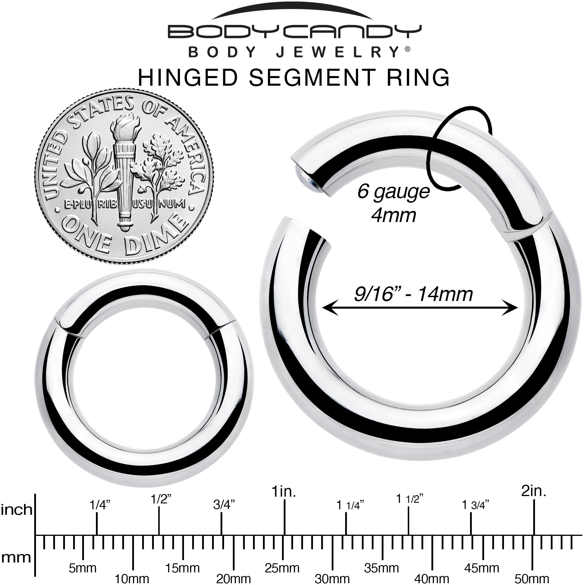 BodyCandy 6G 9/16 316L Surgical Steel Precision Hinged Segment Hoop — alternative angle