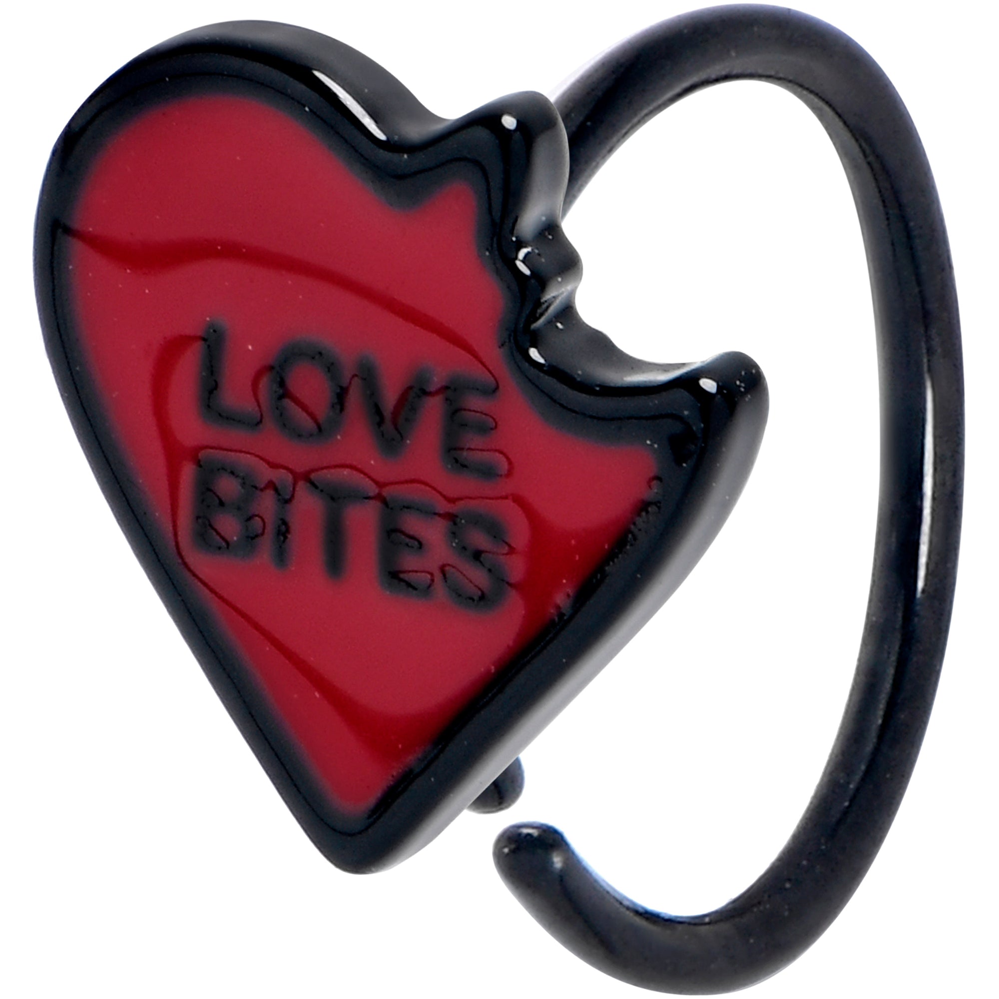 BodyCandy 20G 5/16 Black Love Bites Heart Valentines Nose Hoop — main product shot