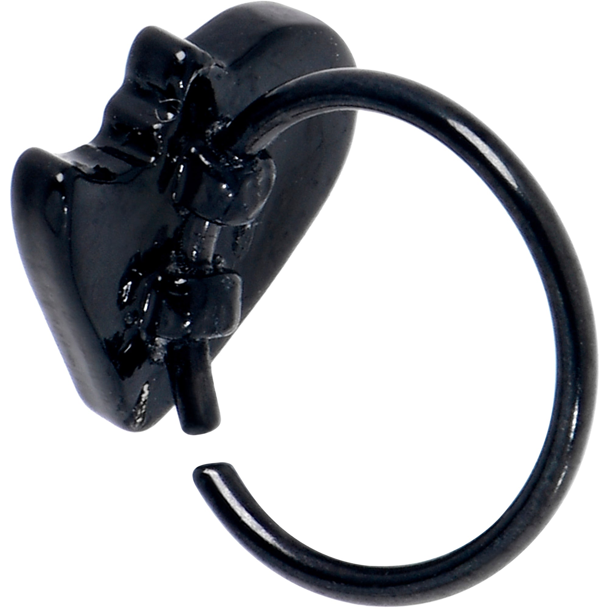 BodyCandy 20G 5/16 Black Love Bites Heart Valentines Nose Hoop — detail close-up