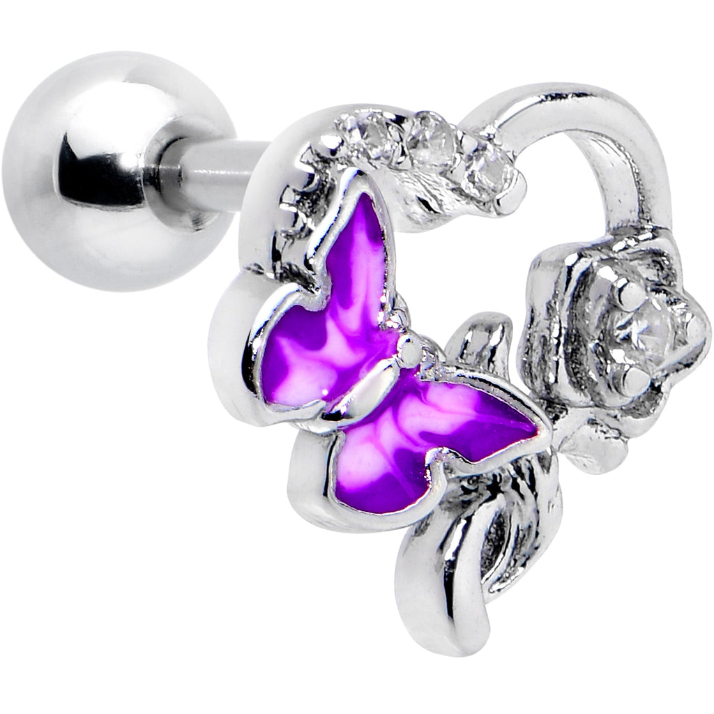 BodyCandy 16G 1/4 Clear CZ Gem Butterfly Flower Purple Cartilage Earring — main product shot