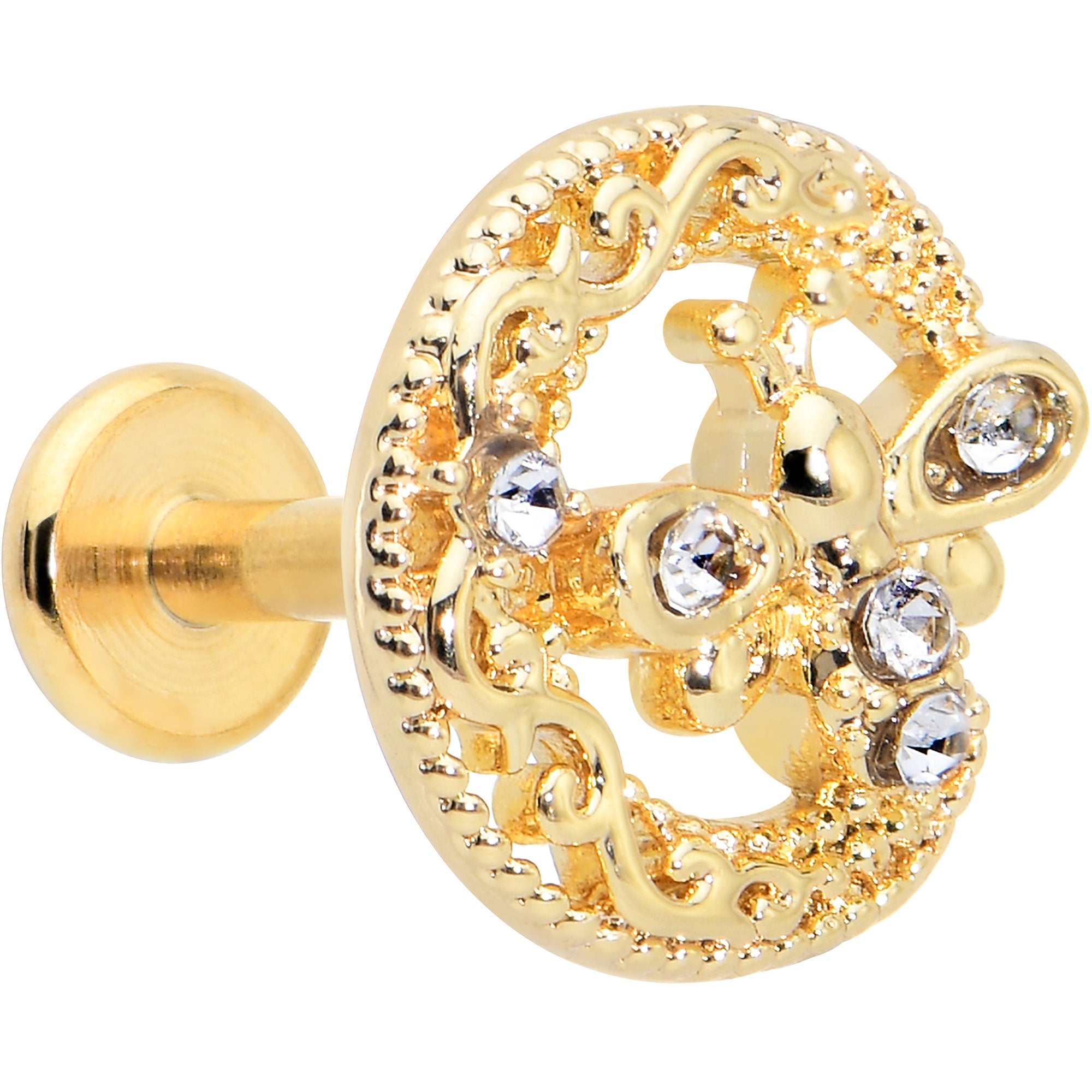 BodyCandy 16G 5/16 Clear Gem Gold Tone Interally Threaded Dragonfly Labret — main product shot