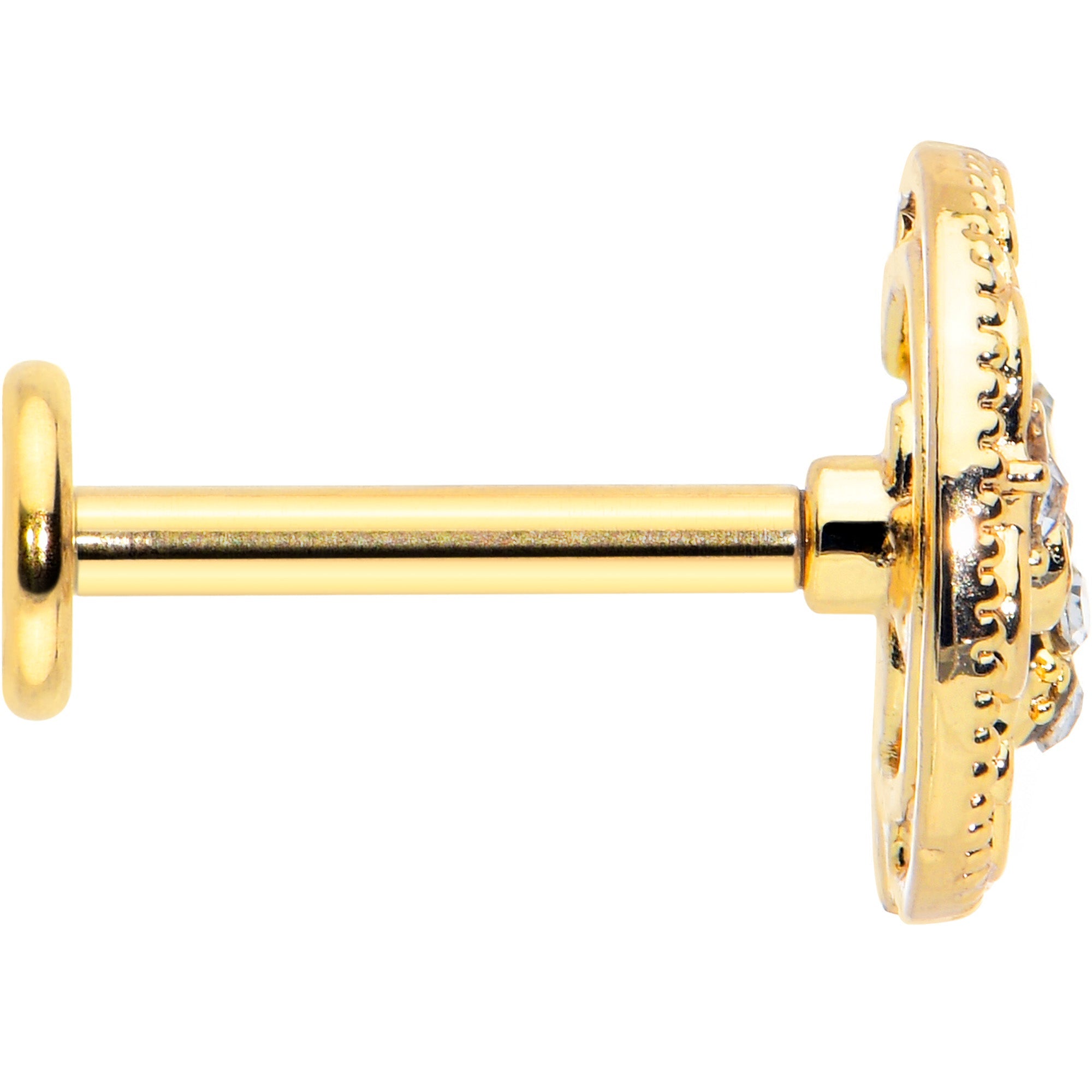 BodyCandy 16G 5/16 Clear Gem Gold Tone Interally Threaded Dragonfly Labret — lifestyle context