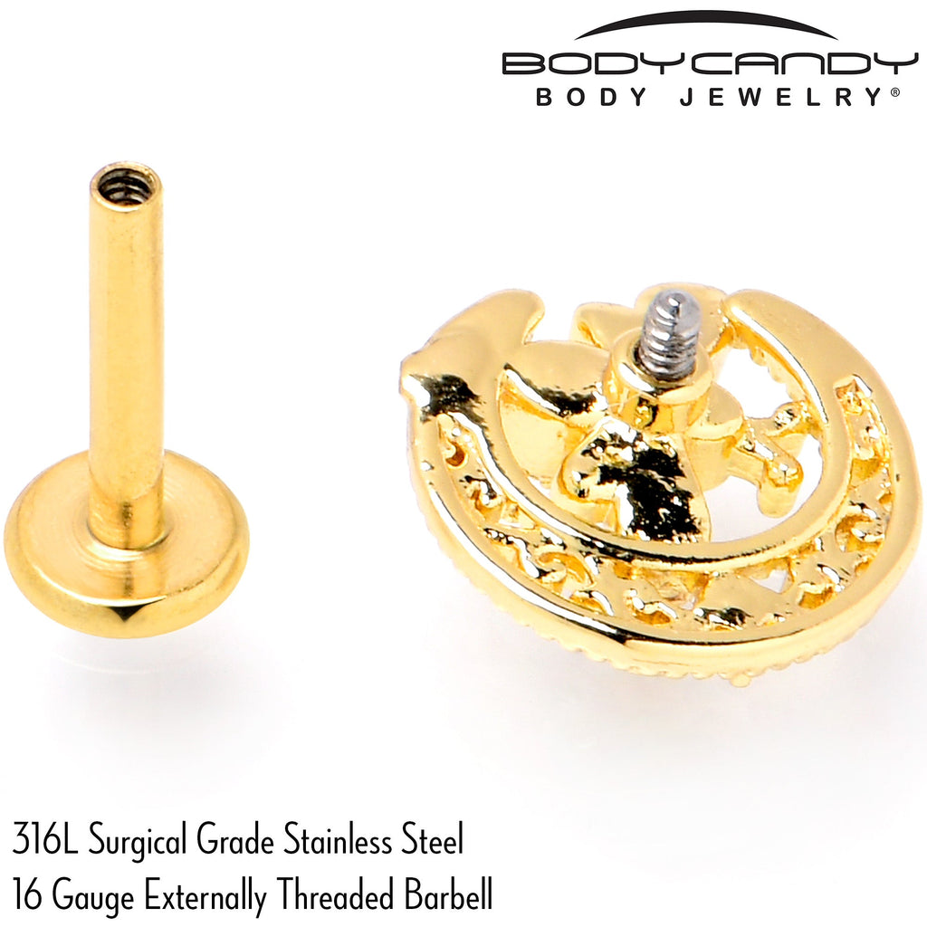 BodyCandy 16G 5/16 Clear Gem Gold Tone Interally Threaded Dragonfly Labret — alternative angle