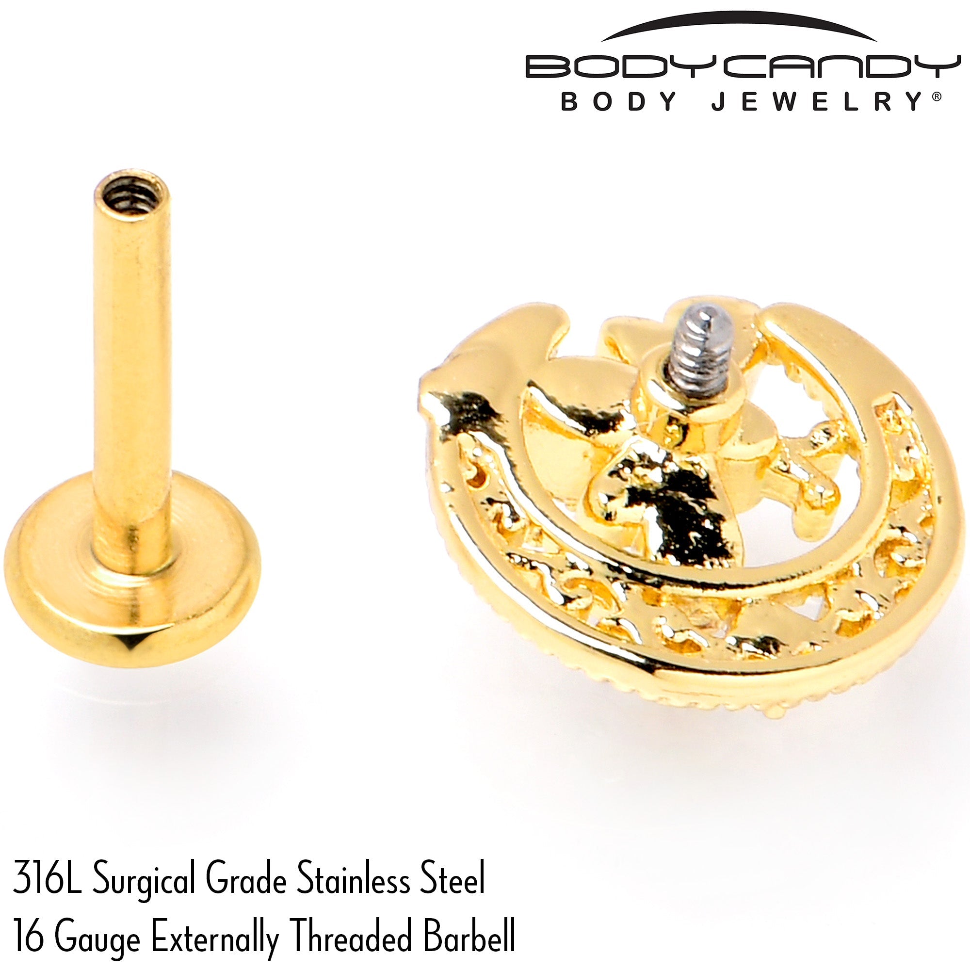 BodyCandy 16G 5/16 Clear Gem Gold Tone Interally Threaded Dragonfly Labret — alternative angle