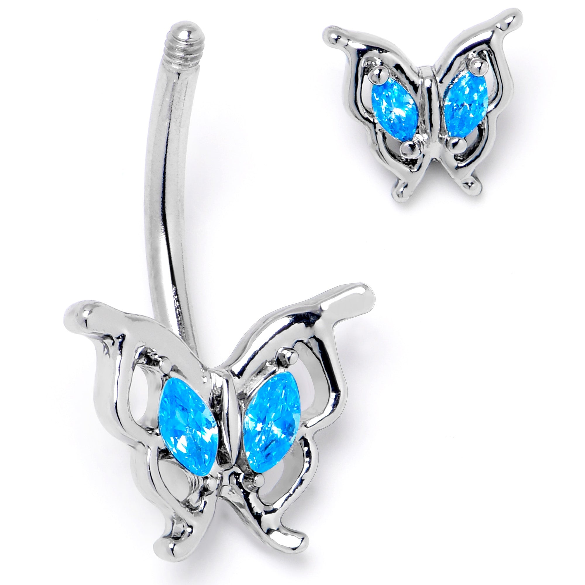 BodyCandy Blue Gem Fancy Fab Butterfly Double Mount Belly Ring — side view