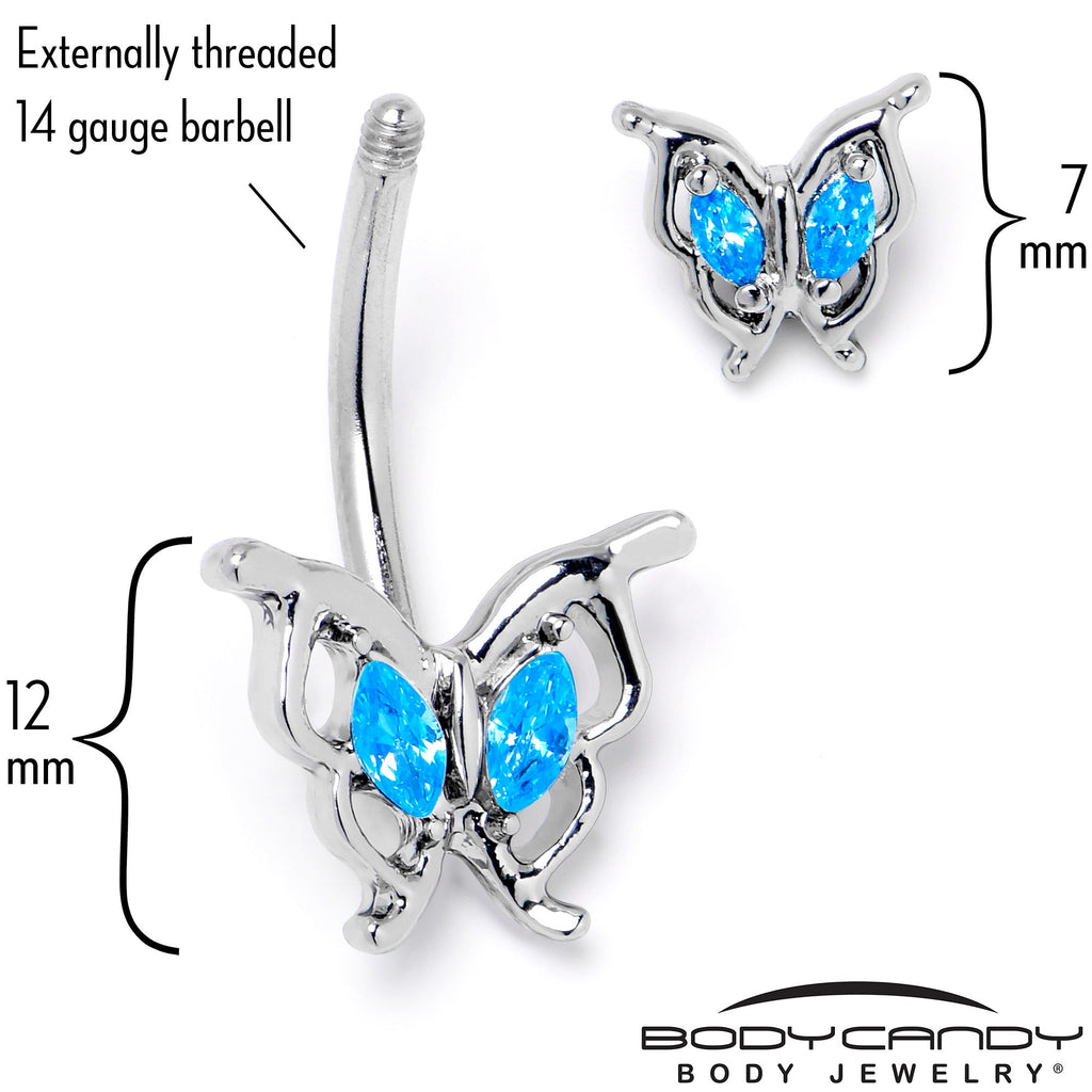 BodyCandy Blue Gem Fancy Fab Butterfly Double Mount Belly Ring — back view