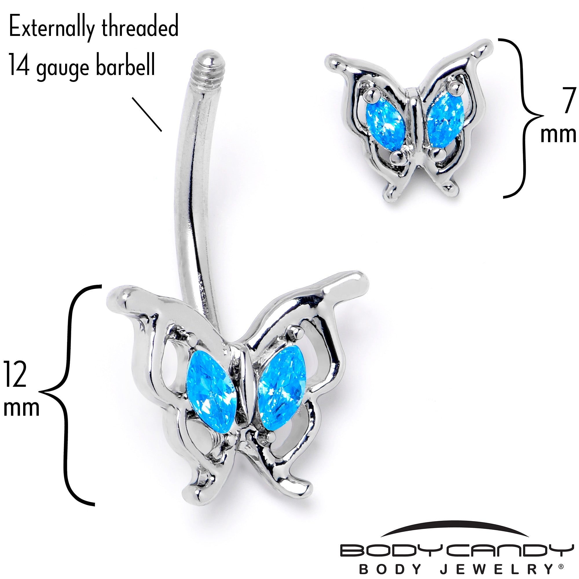BodyCandy Blue Gem Fancy Fab Butterfly Double Mount Belly Ring — back view