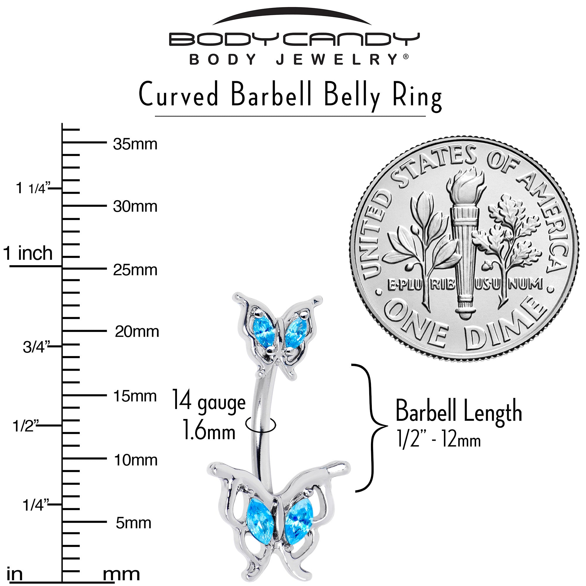 BodyCandy Blue Gem Fancy Fab Butterfly Double Mount Belly Ring — alternative angle