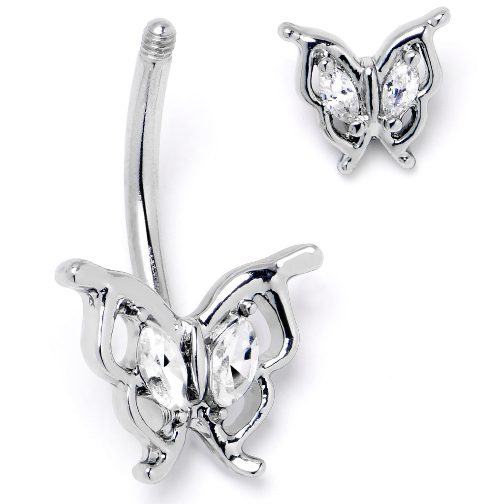 BodyCandy Clear Gem Fancy Fab Butterfly Double Mount Belly Ring — side view