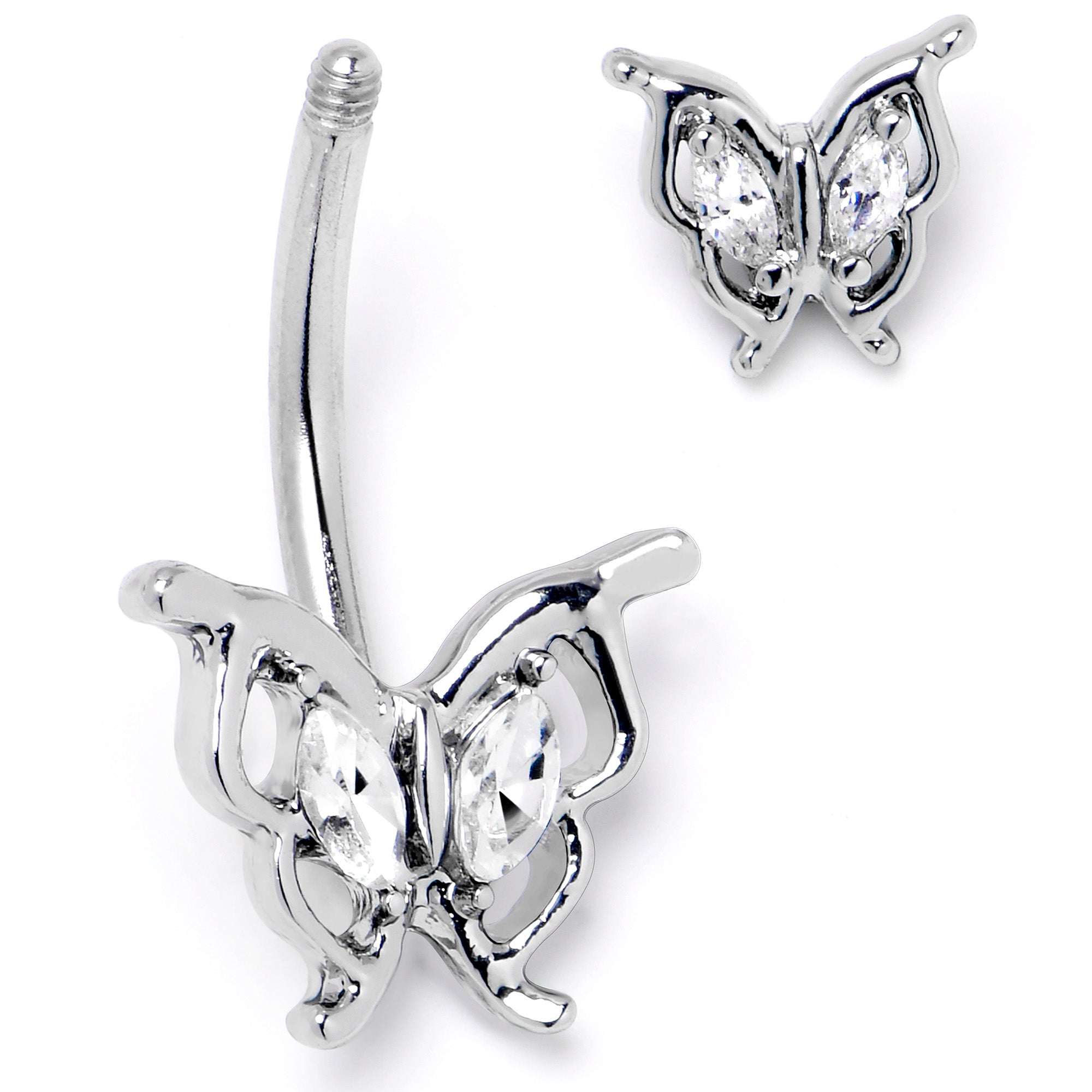 BodyCandy Clear Gem Fancy Fab Butterfly Double Mount Belly Ring — side view
