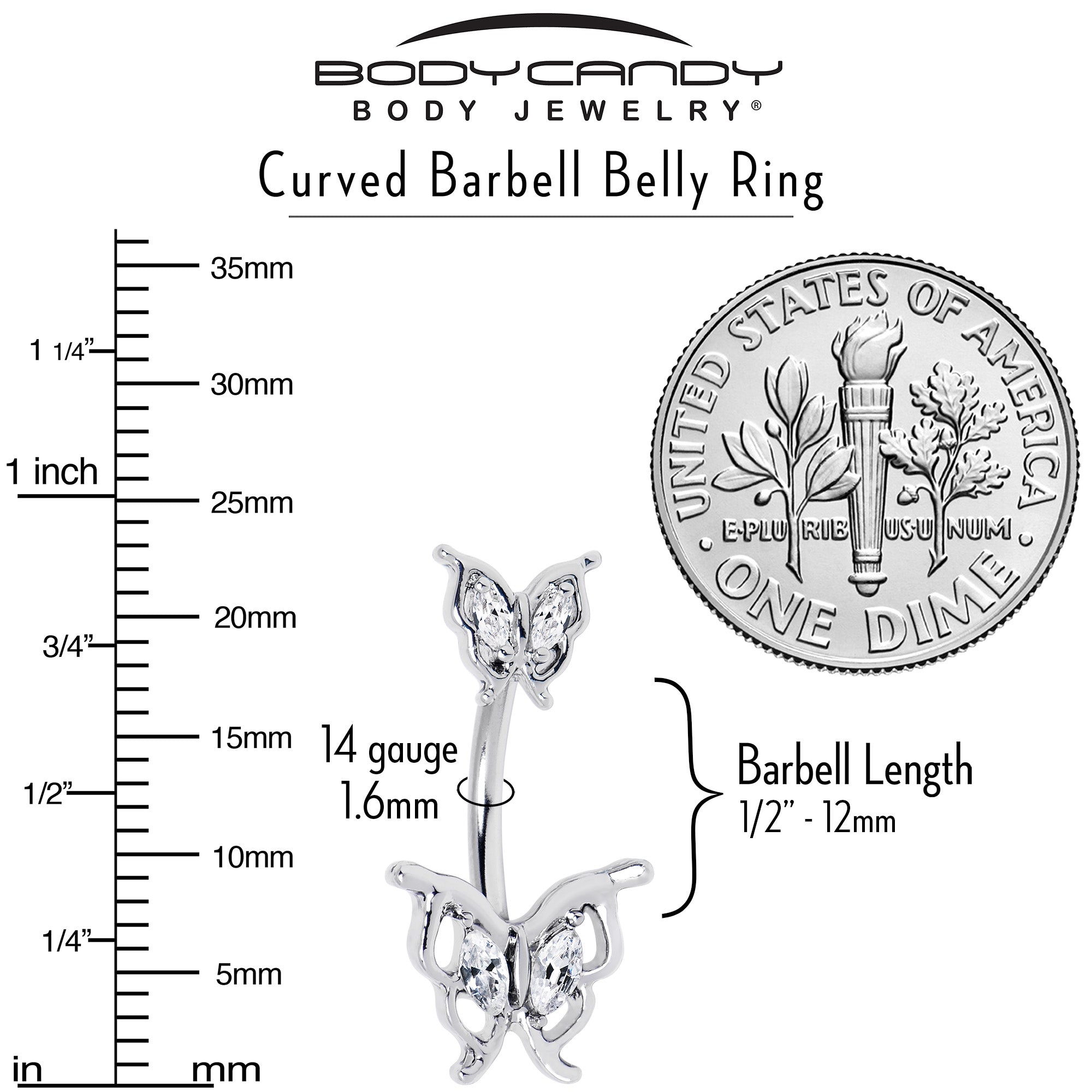 BodyCandy Clear Gem Fancy Fab Butterfly Double Mount Belly Ring — alternative angle