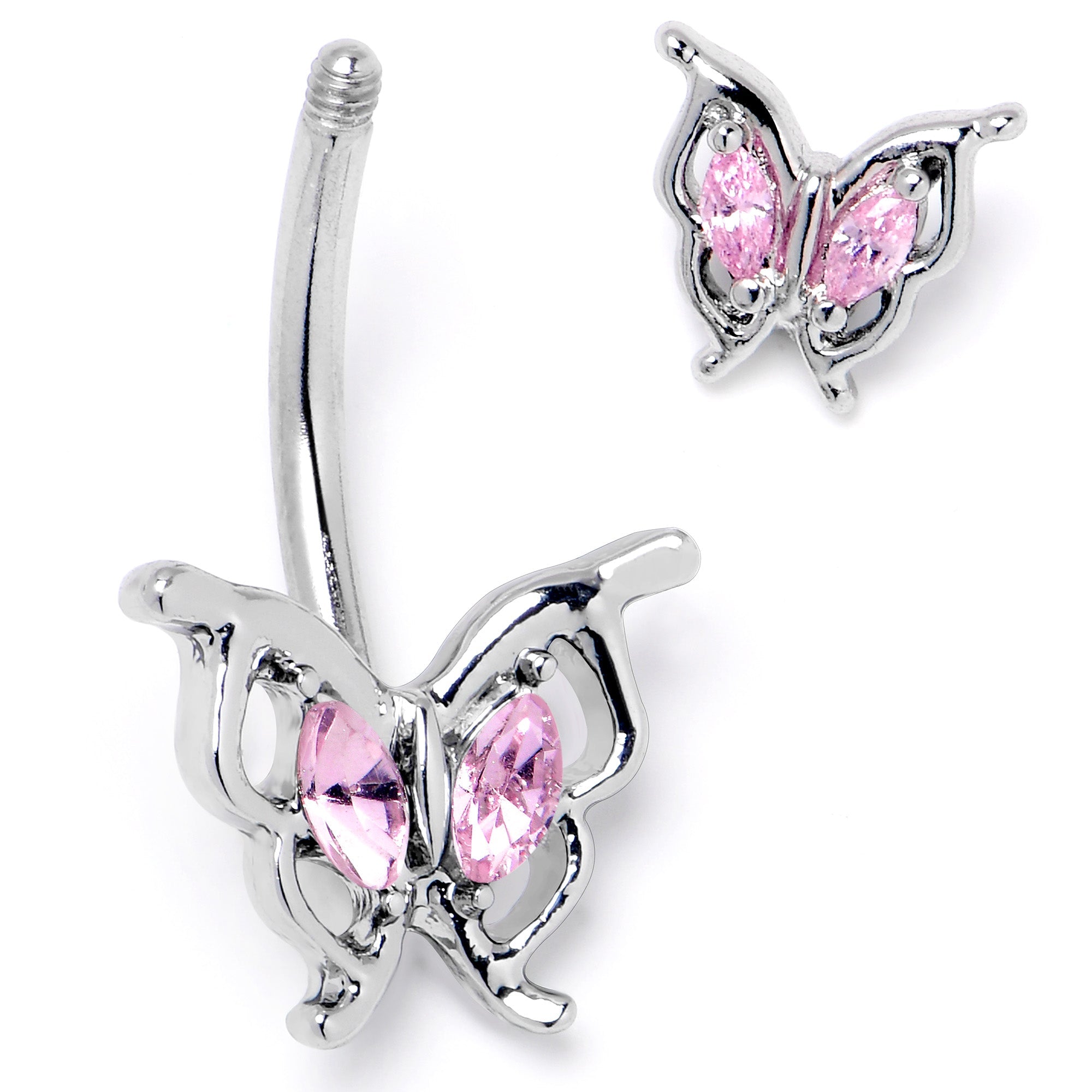 BodyCandy Pink Gem Fancy Fab Butterfly Double Mount Belly Ring — side view