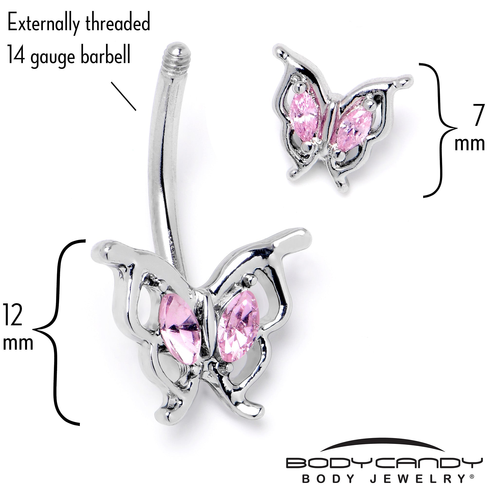 BodyCandy Pink Gem Fancy Fab Butterfly Double Mount Belly Ring — back view