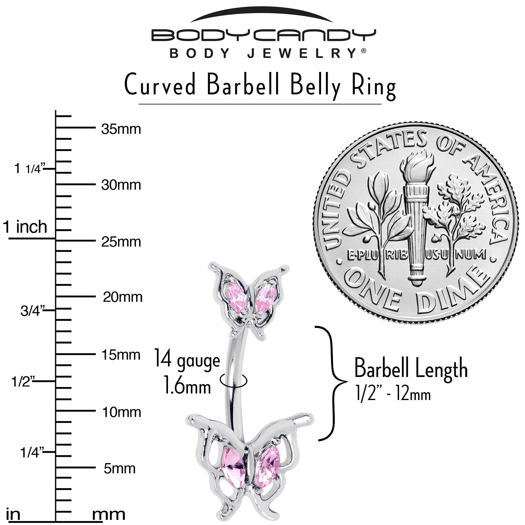 BodyCandy Pink Gem Fancy Fab Butterfly Double Mount Belly Ring — alternative angle