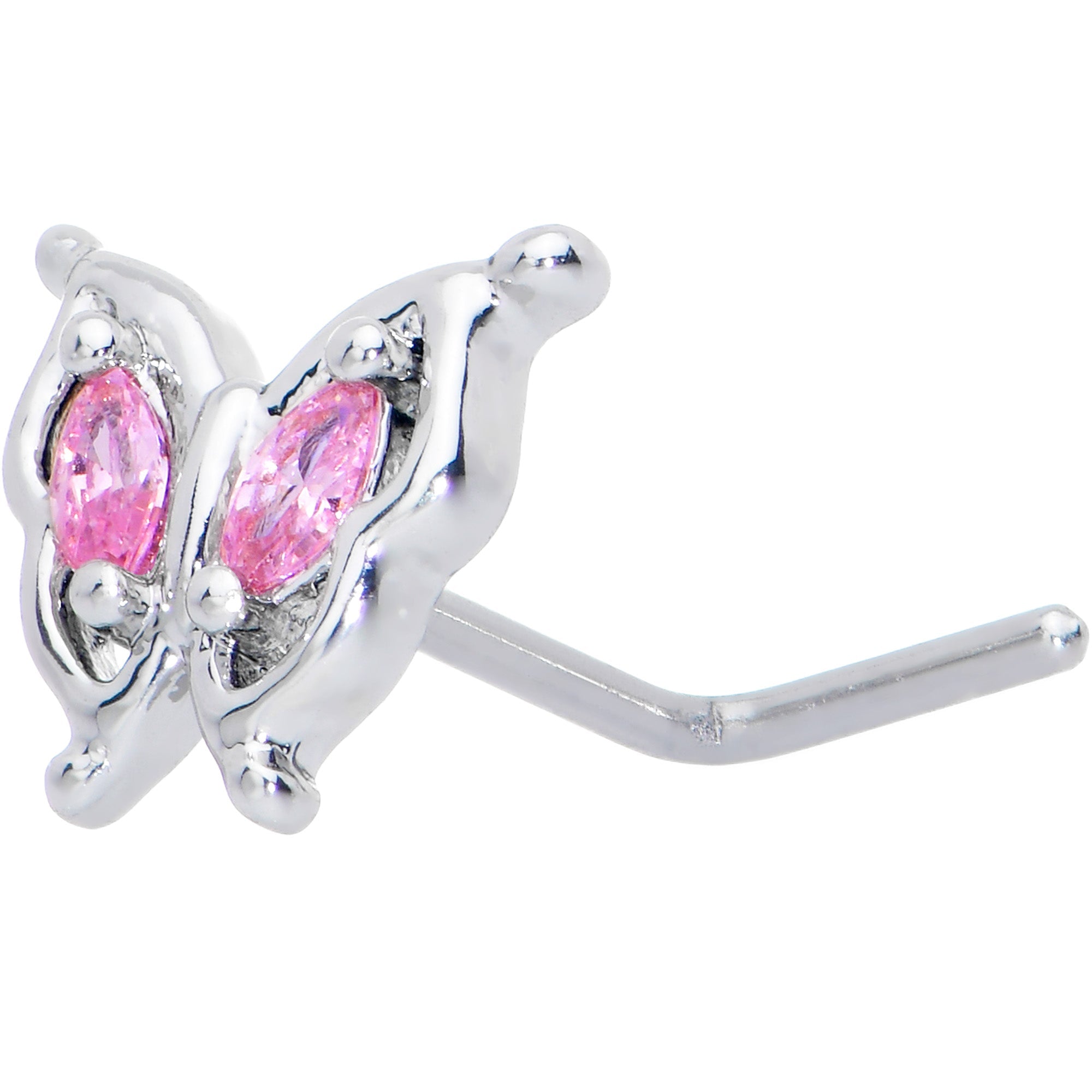BodyCandy 20G 7mm Pink Gem Fancy Fab Butterfly L Shape Nose Ring — main product shot