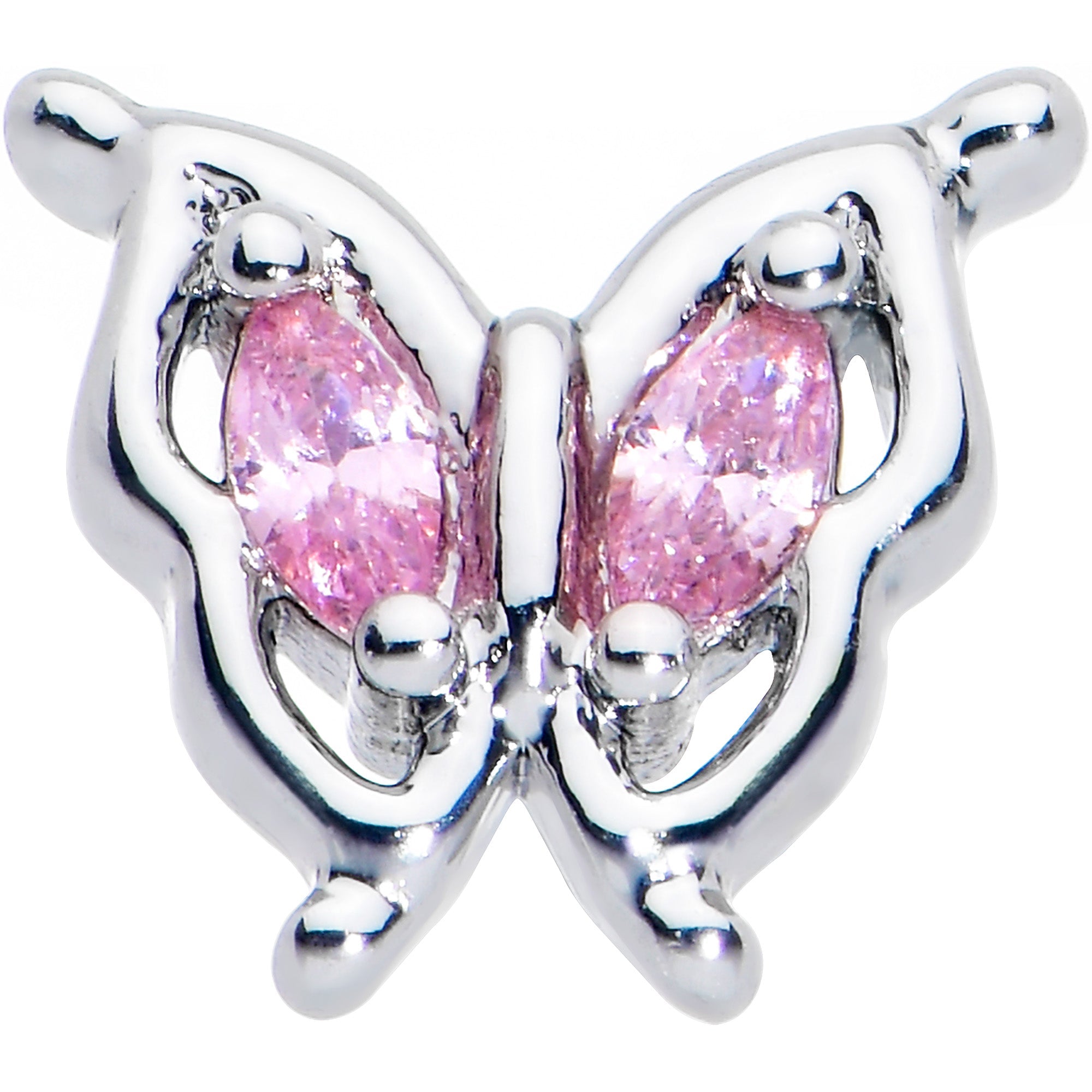 BodyCandy 20G 7mm Pink Gem Fancy Fab Butterfly L Shape Nose Ring — detail close-up