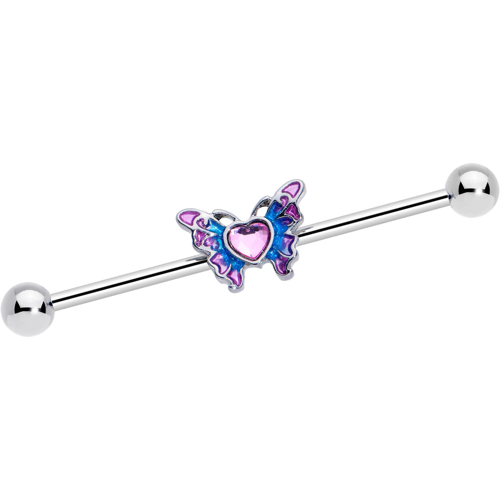 BodyCandy 14G Pink Gem Heart Butterfly Purple Industrial Barbell 38mm — main product shot