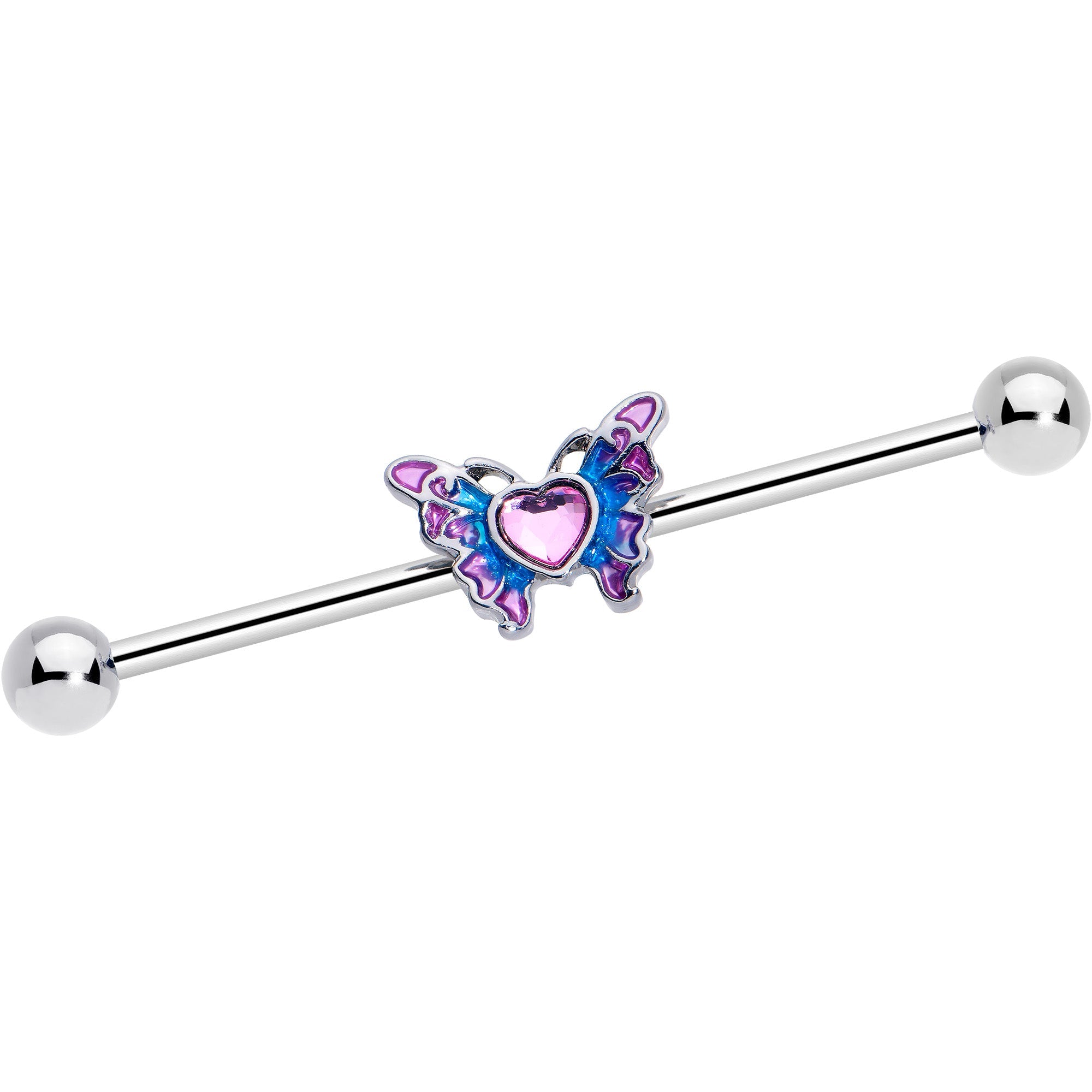 BodyCandy 14G Pink Gem Heart Butterfly Purple Industrial Barbell 38mm — main product shot