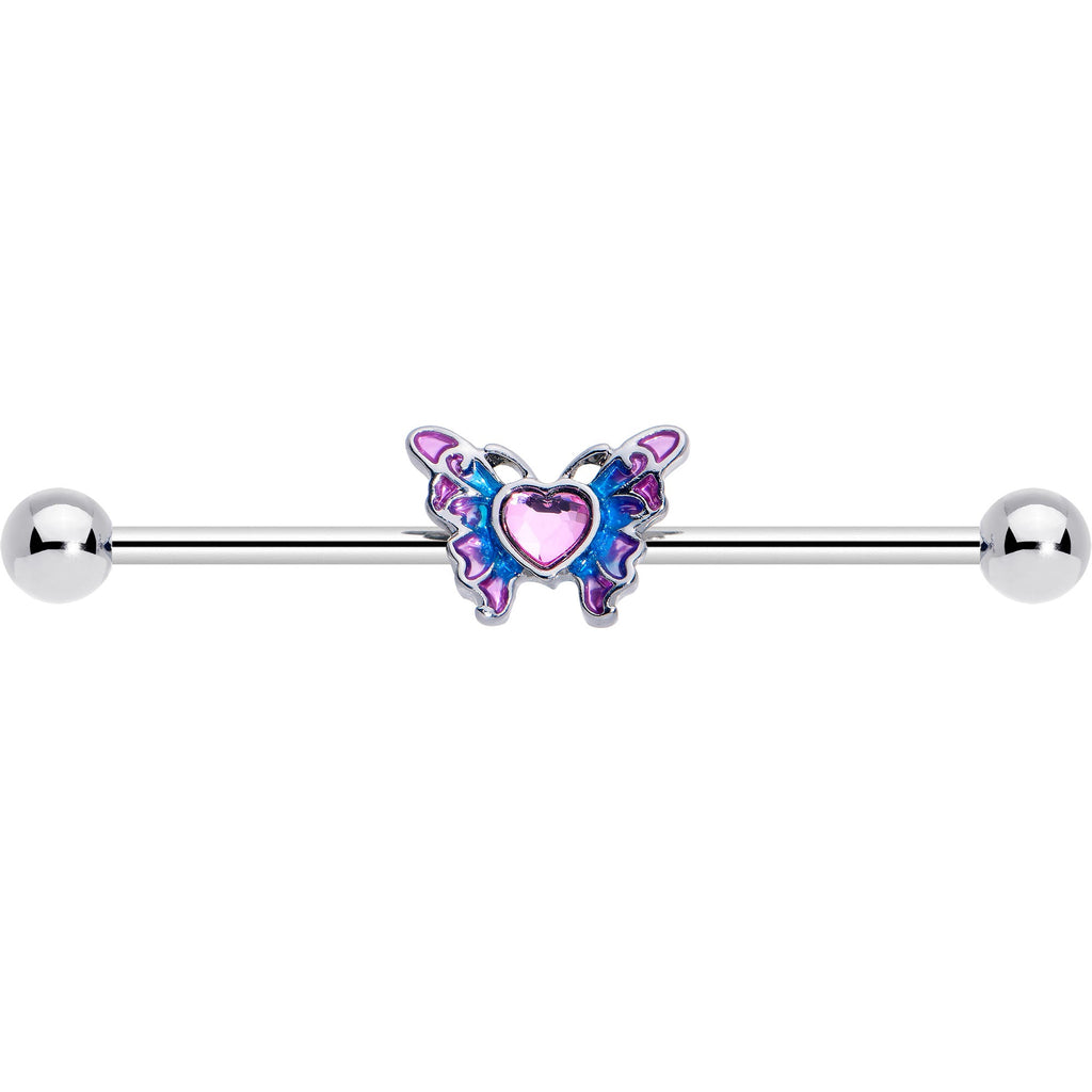 BodyCandy 14G Pink Gem Heart Butterfly Purple Industrial Barbell 38mm — lifestyle context