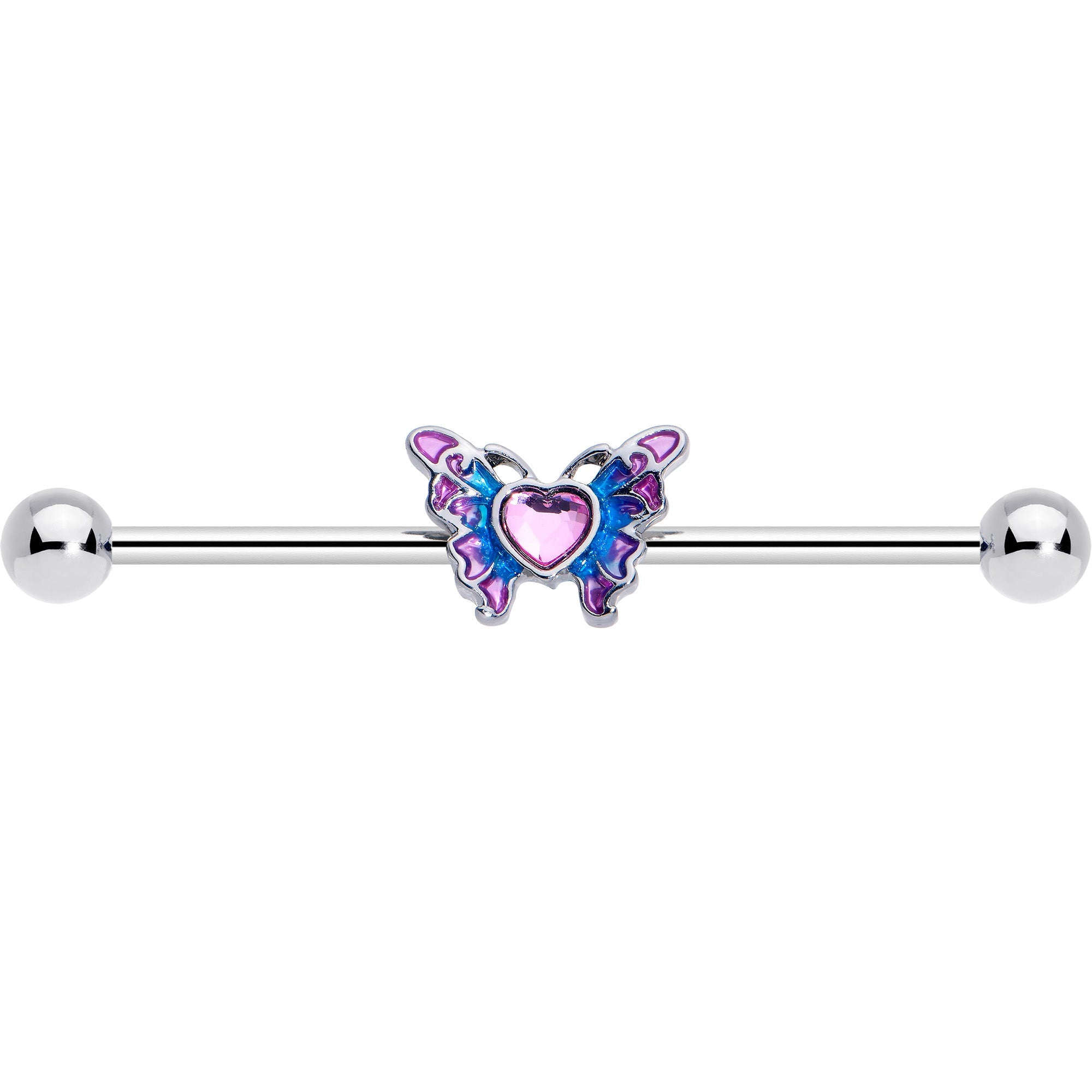BodyCandy 14G Pink Gem Heart Butterfly Purple Industrial Barbell 38mm — lifestyle context