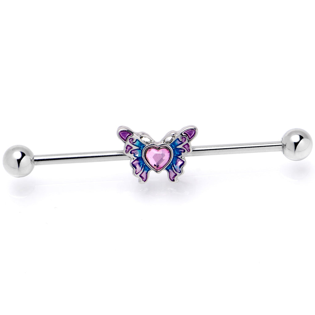 BodyCandy 14G Pink Gem Heart Butterfly Purple Industrial Barbell 38mm — back view