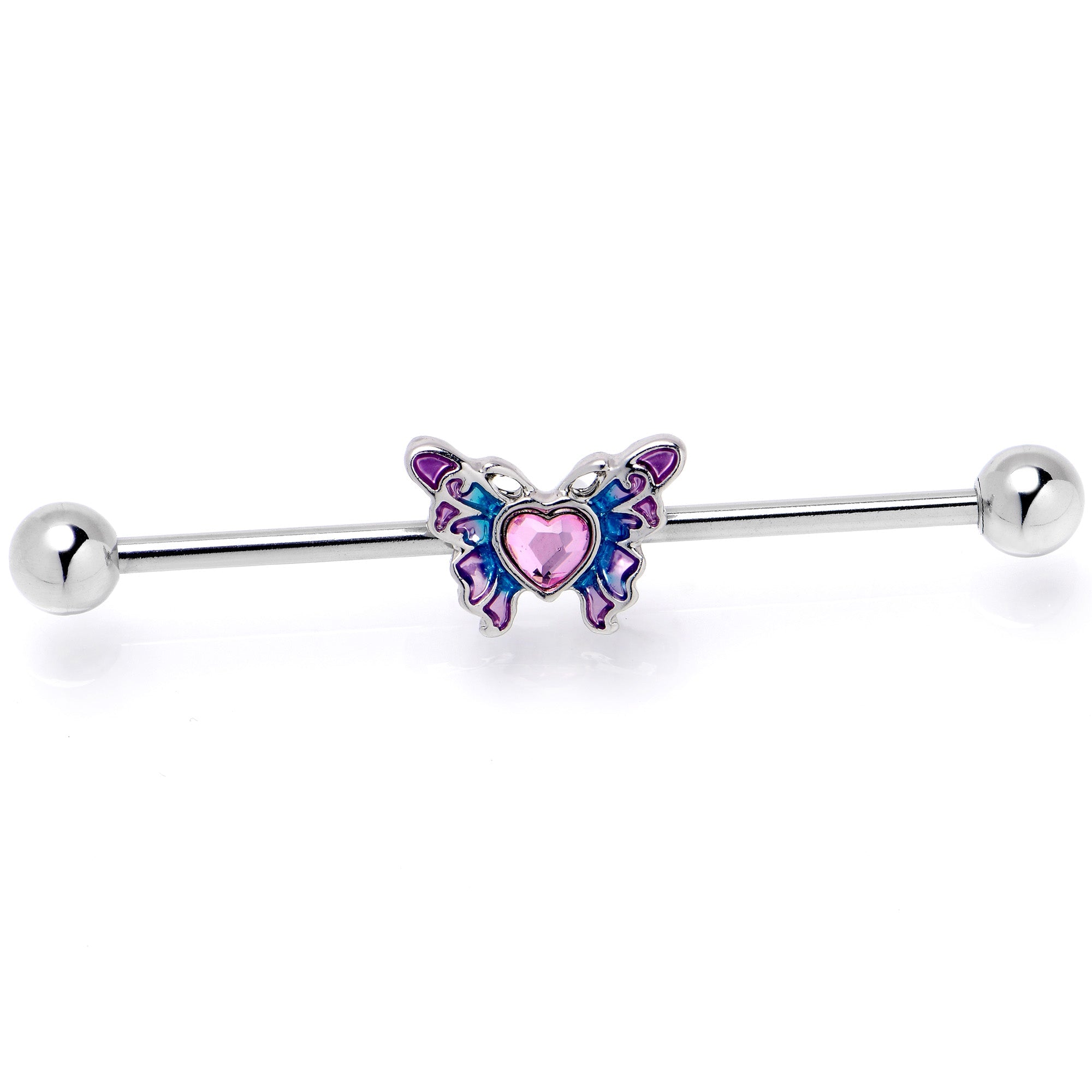 BodyCandy 14G Pink Gem Heart Butterfly Purple Industrial Barbell 38mm — back view