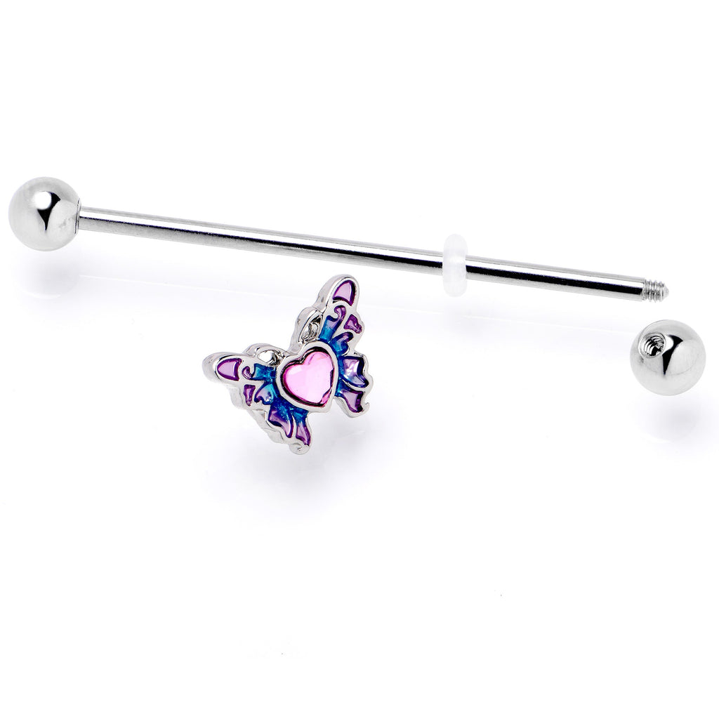 BodyCandy 14G Pink Gem Heart Butterfly Purple Industrial Barbell 38mm — alternative angle