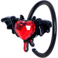 BodyCandy 20G 5/16 Red Gem Black Bleeding Heart Bat Nose Hoop — main product shot