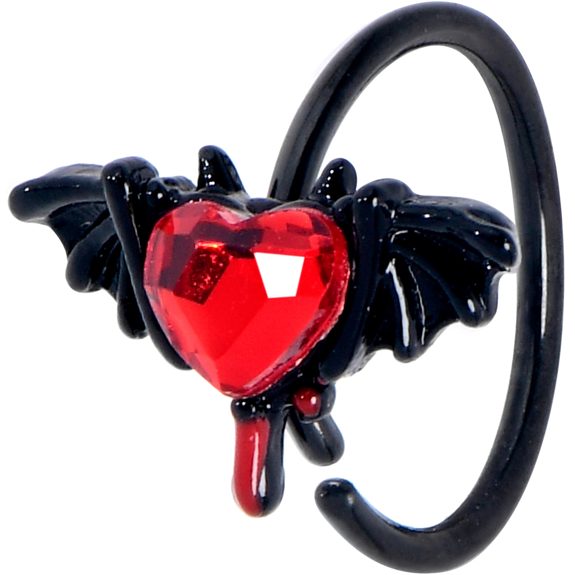 BodyCandy 20G 5/16 Red Gem Black Bleeding Heart Bat Nose Hoop — main product shot