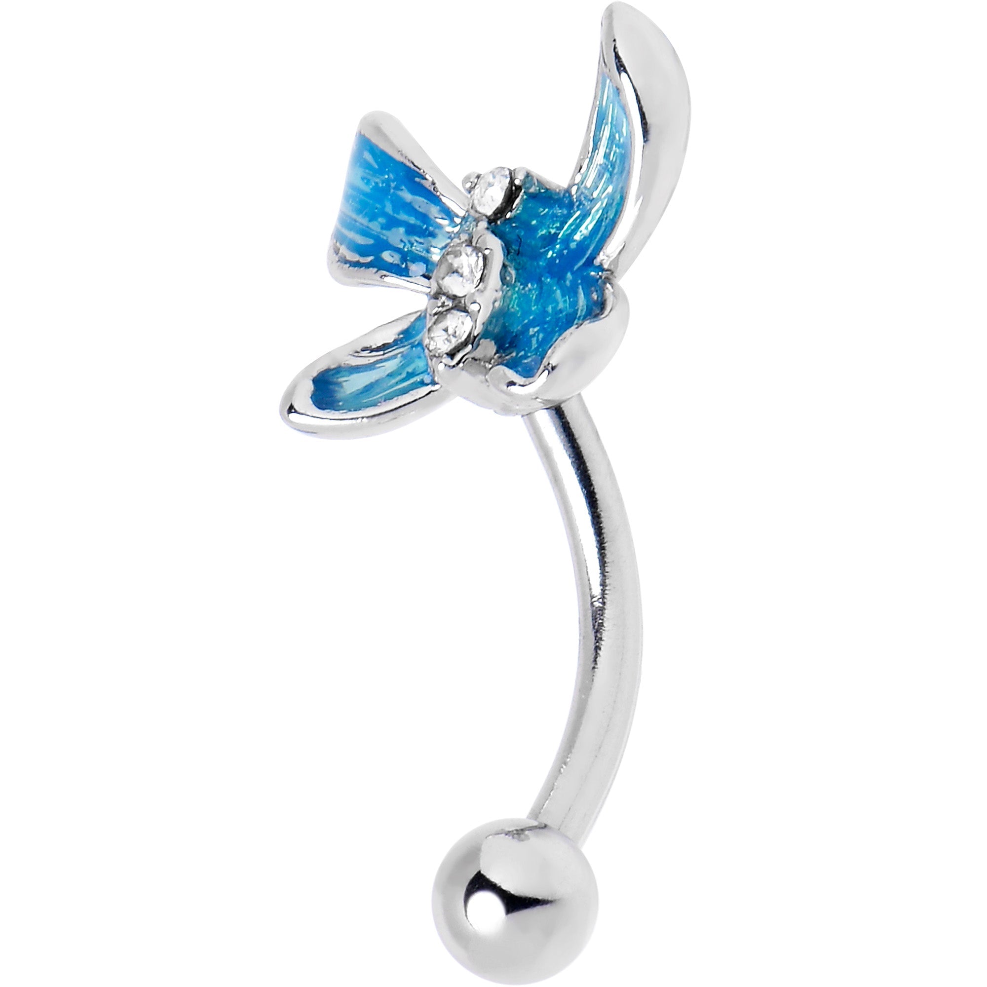 BodyCandy 16G 5/16 Clear Gem Chunky Butterfly Blue Curved Eyebrow Ring — lifestyle context