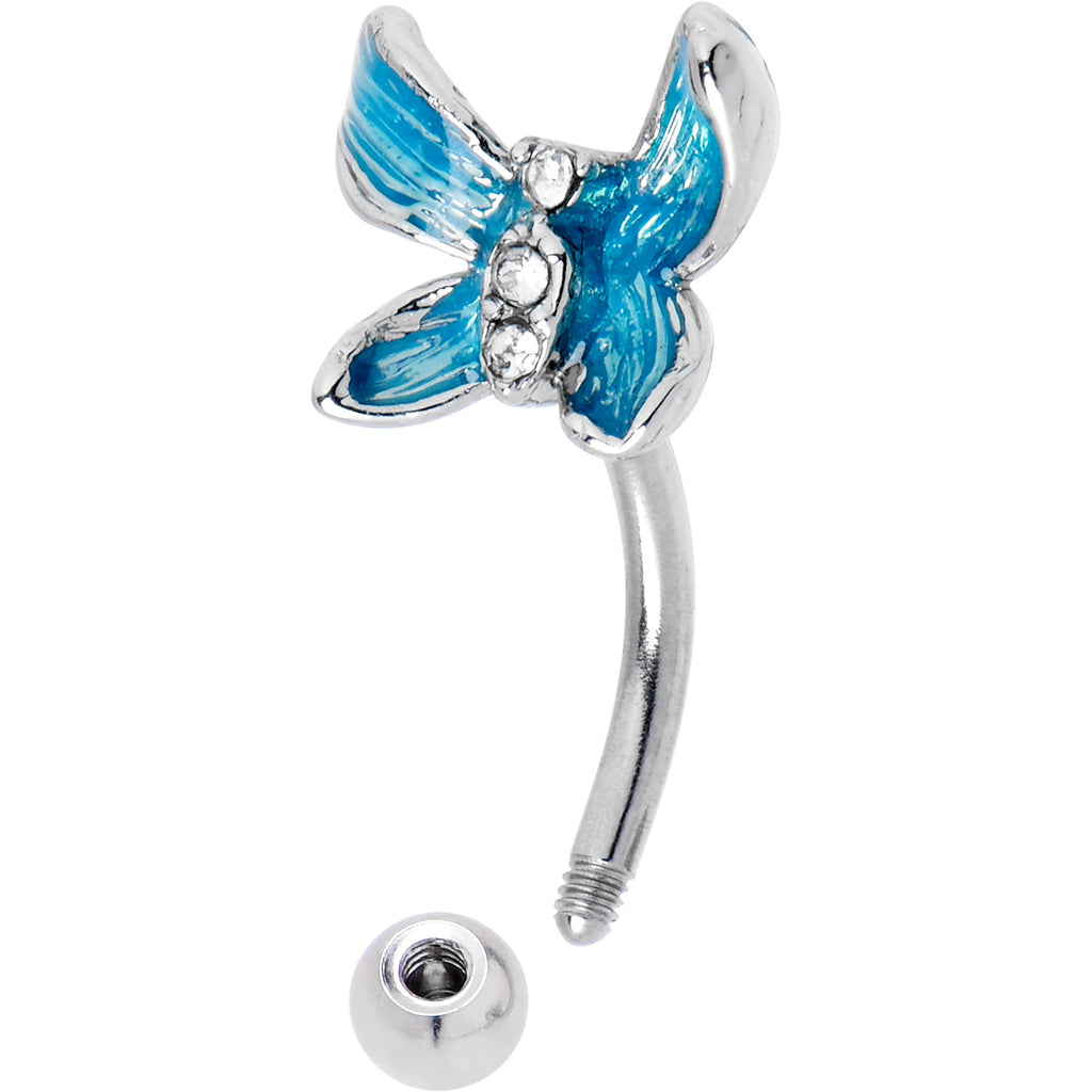 BodyCandy 16G 5/16 Clear Gem Chunky Butterfly Blue Curved Eyebrow Ring — side view