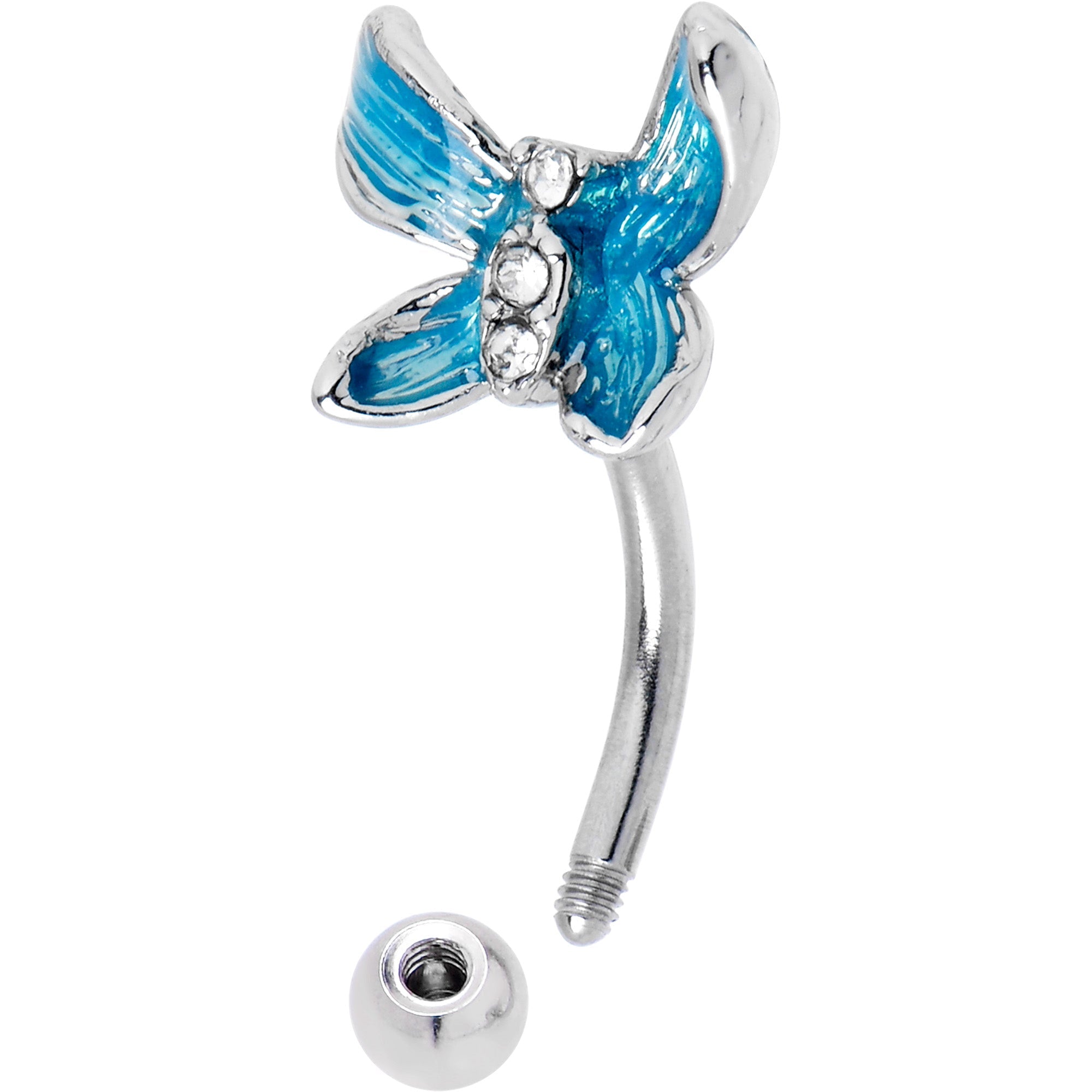 BodyCandy 16G 5/16 Clear Gem Chunky Butterfly Blue Curved Eyebrow Ring — side view