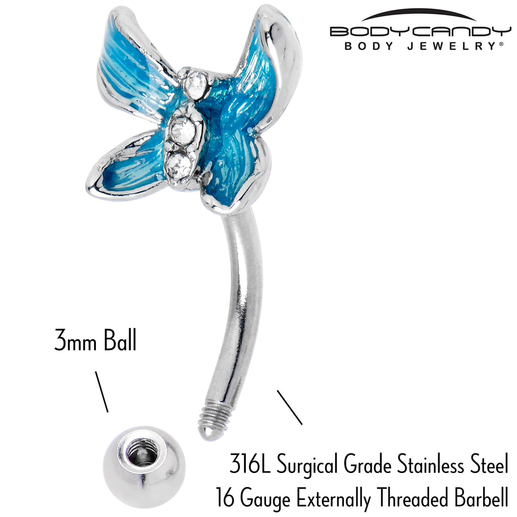 BodyCandy 16G 5/16 Clear Gem Chunky Butterfly Blue Curved Eyebrow Ring — alternative angle
