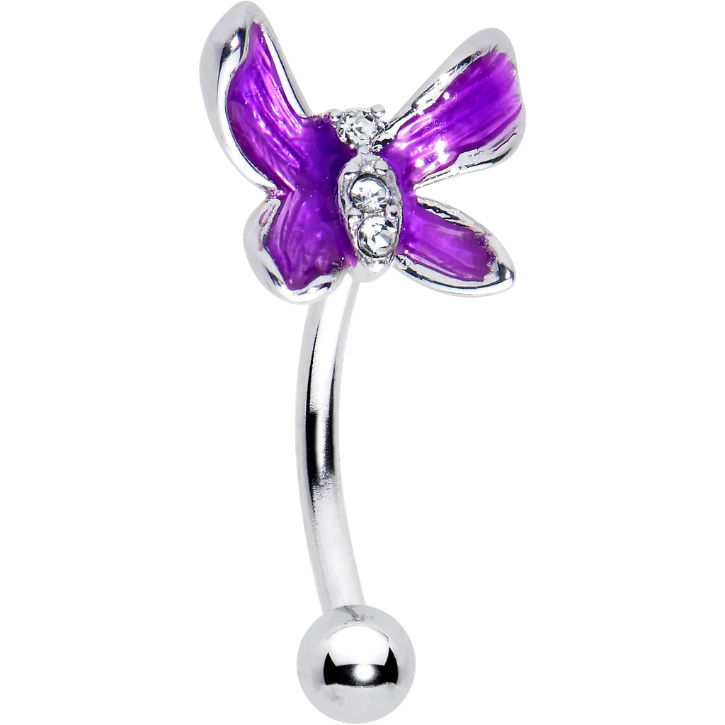 BodyCandy 16G 5/16 Clear Gem Chunky Butterfly Purple Curved Eyebrow Ring — main product shot