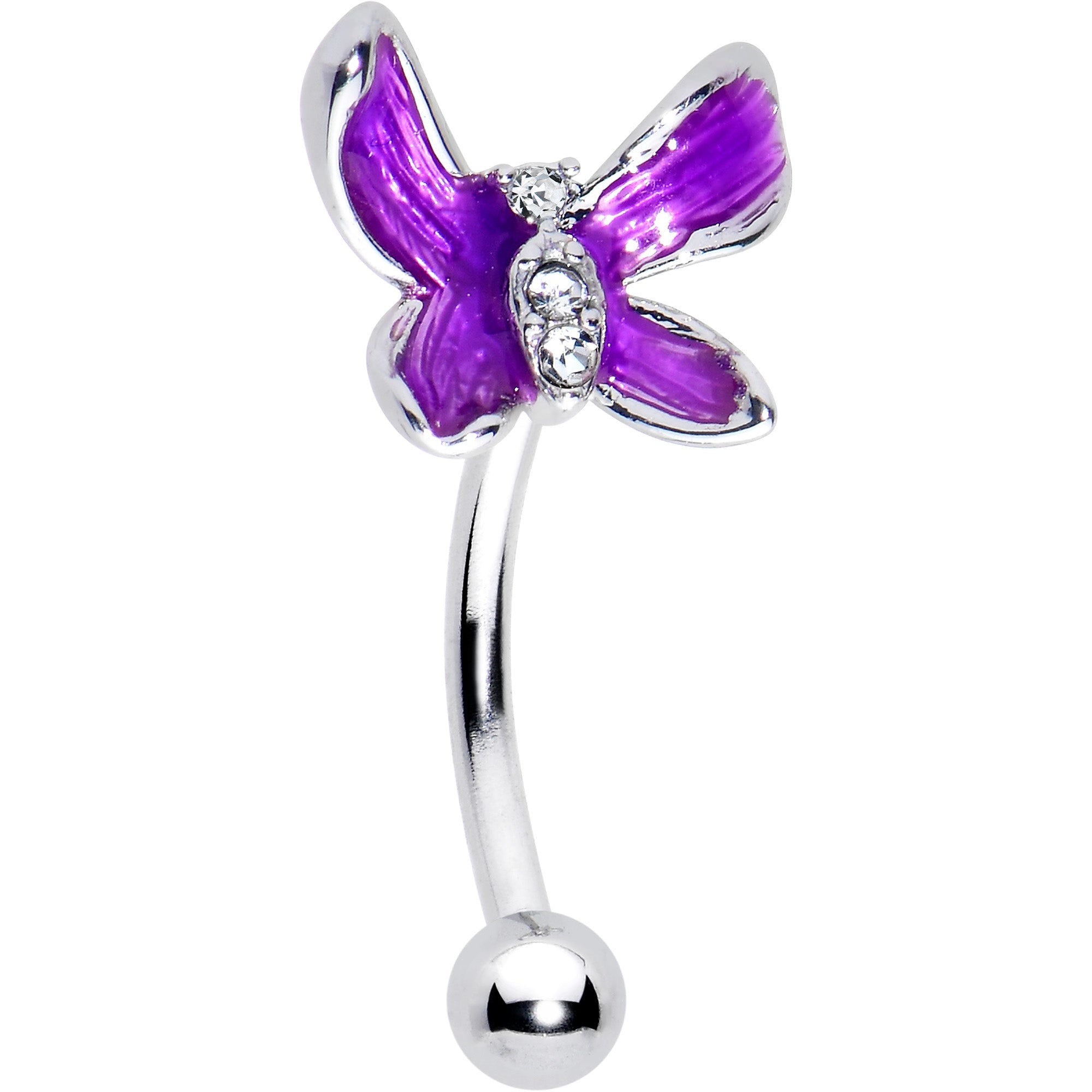 BodyCandy 16G 5/16 Clear Gem Chunky Butterfly Purple Curved Eyebrow Ring — main product shot