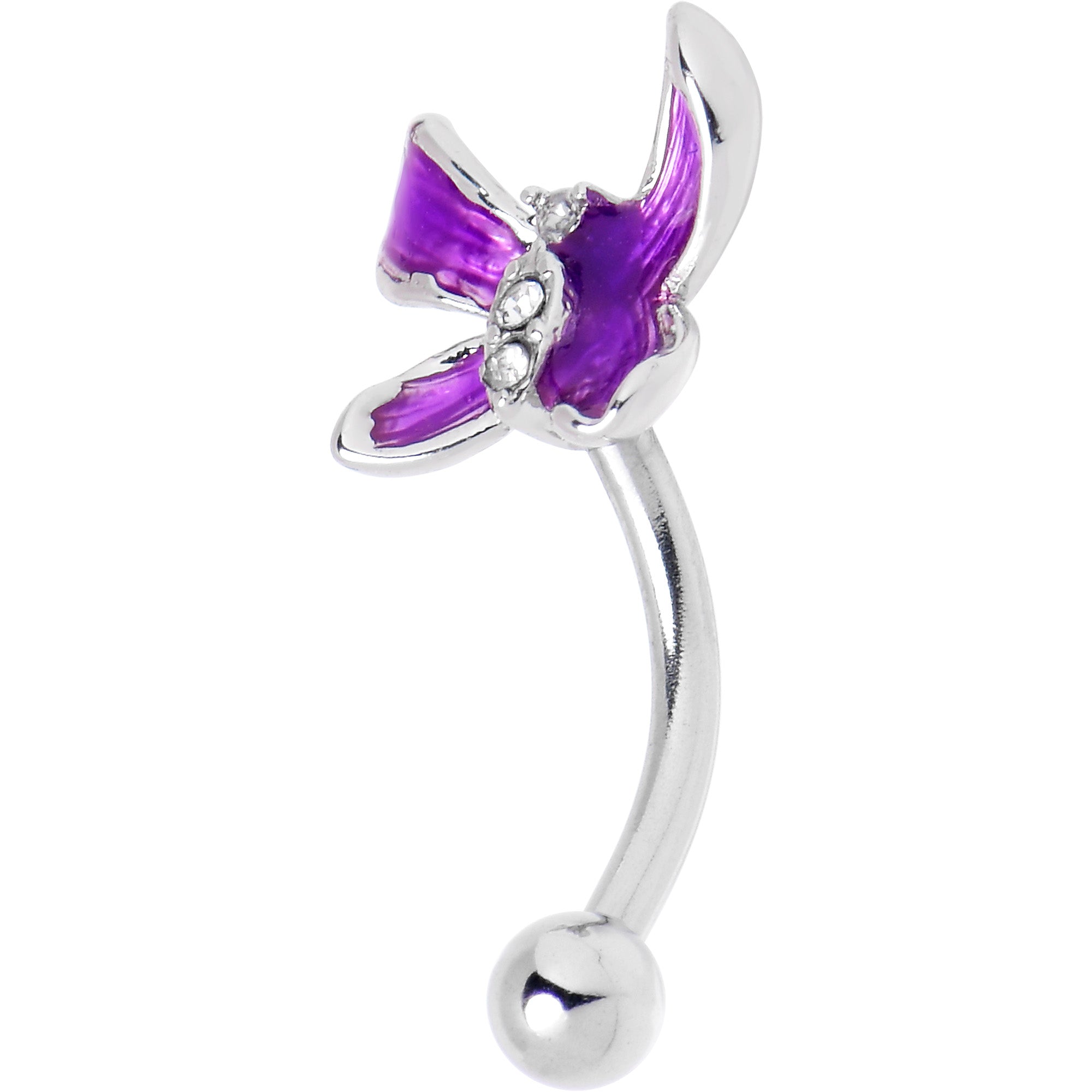 BodyCandy 16G 5/16 Clear Gem Chunky Butterfly Purple Curved Eyebrow Ring — lifestyle context