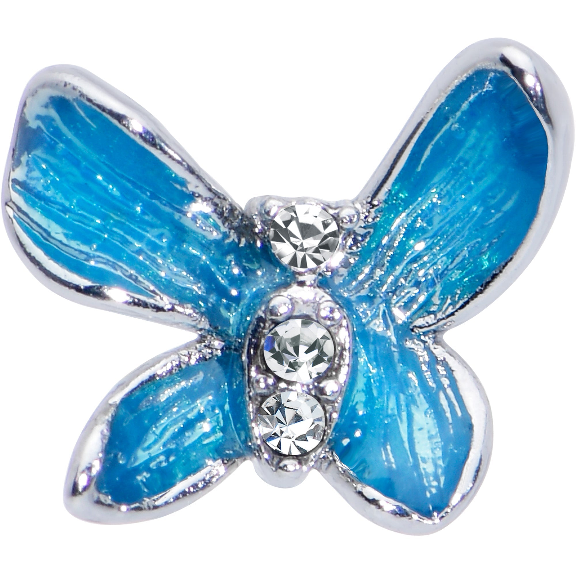 BodyCandy 20G 5/16 Clear Gem Chunky Butterfly Blue Nose Hoop — detail close-up