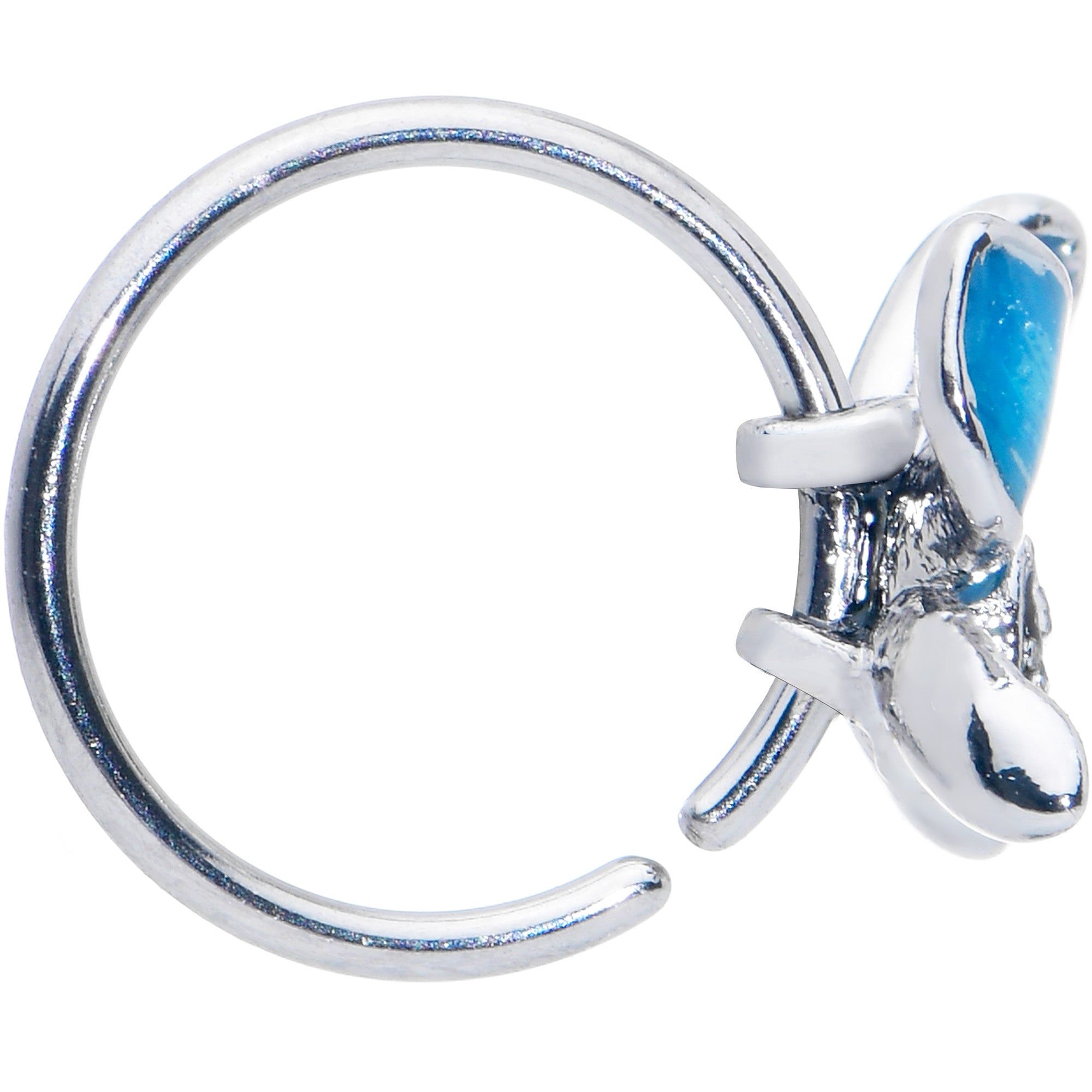BodyCandy 20G 5/16 Clear Gem Chunky Butterfly Blue Nose Hoop — lifestyle context