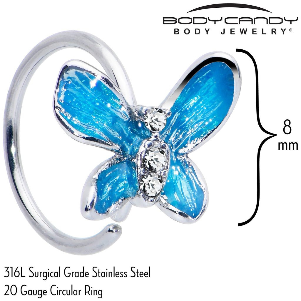 BodyCandy 20G 5/16 Clear Gem Chunky Butterfly Blue Nose Hoop — back view