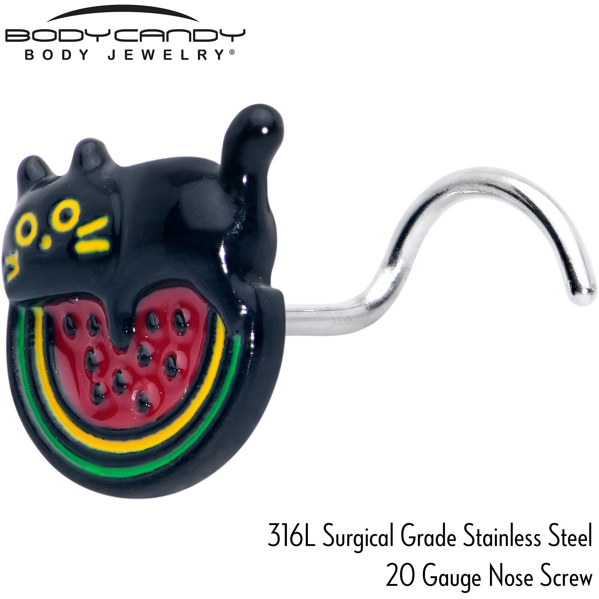 BodyCandy 20G 7mm Watermelon Cat Love Left Side Nose Screw — back view