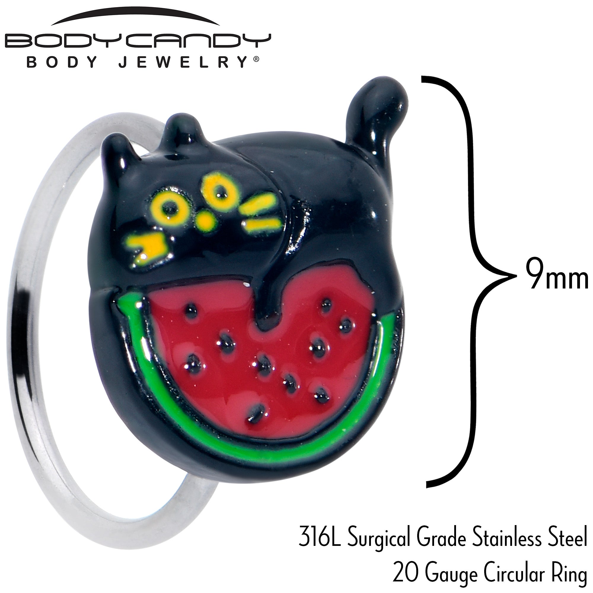 BodyCandy 20G 5/16 Watermelon Cat Love Nose Hoop — back view