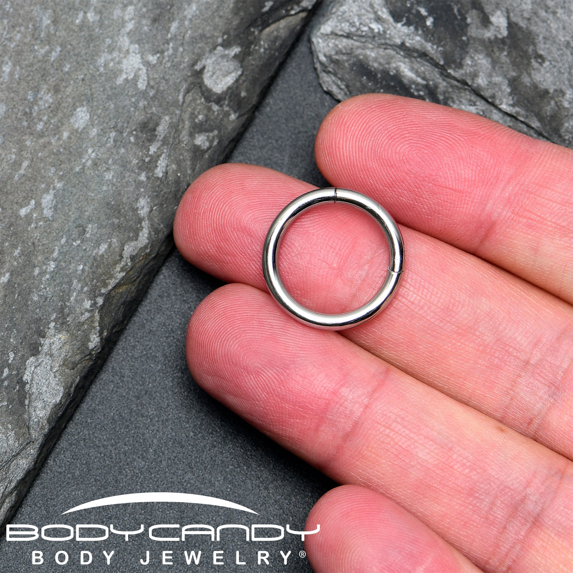 BodyCandy 10G 5/8 316L Surgical Steel Precision Hinged Segment Hoop — in-use photo