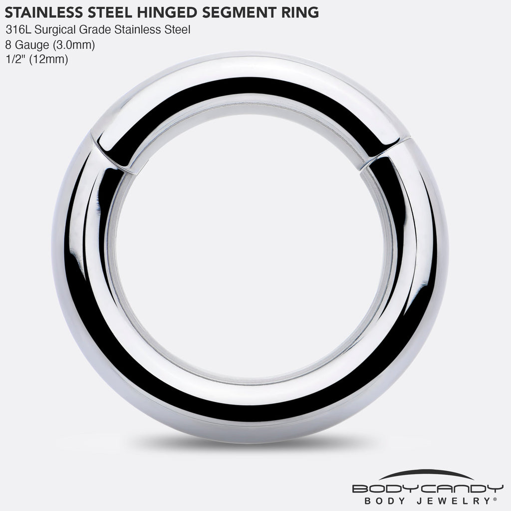 BodyCandy 8G 1/2 316L Surgical Steel Precision Hinged Segment Hoop — side view