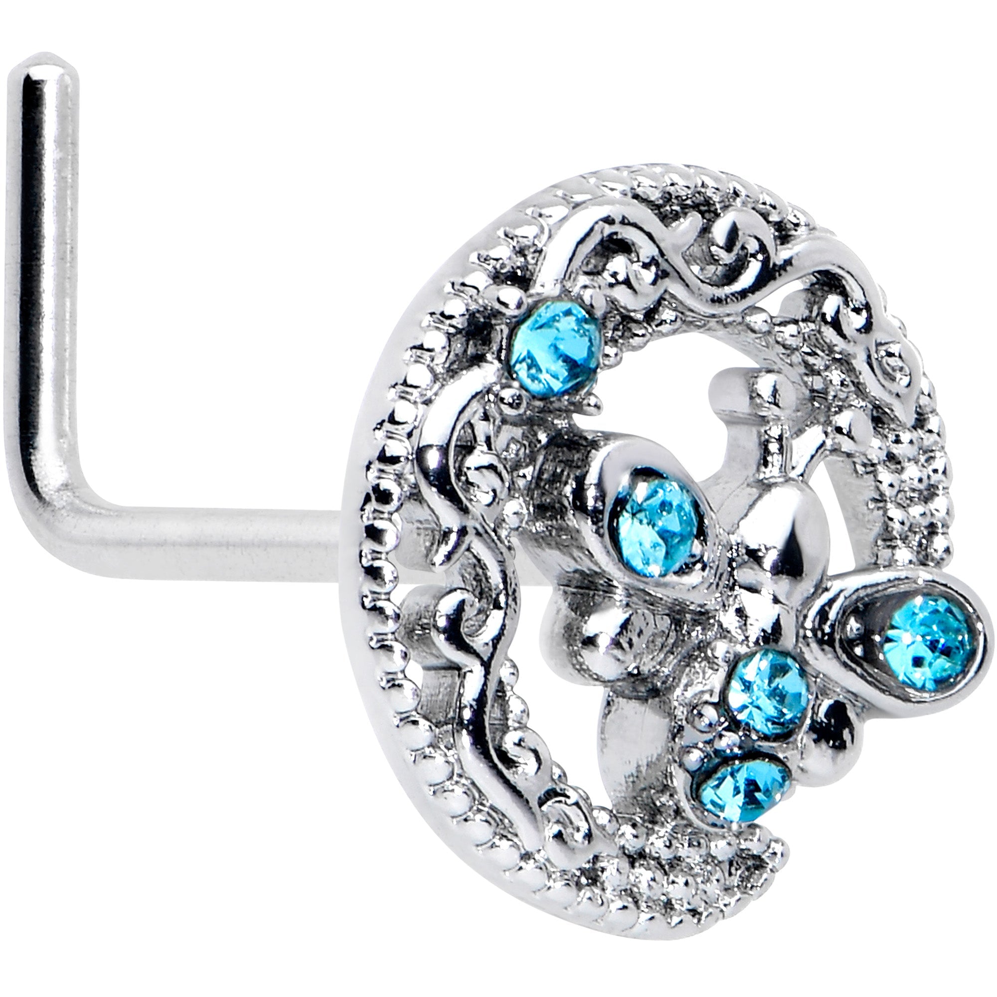 BodyCandy 20G 7mm Blue Gem Lunar Dragonfly L Shape Nose Ring — main product shot