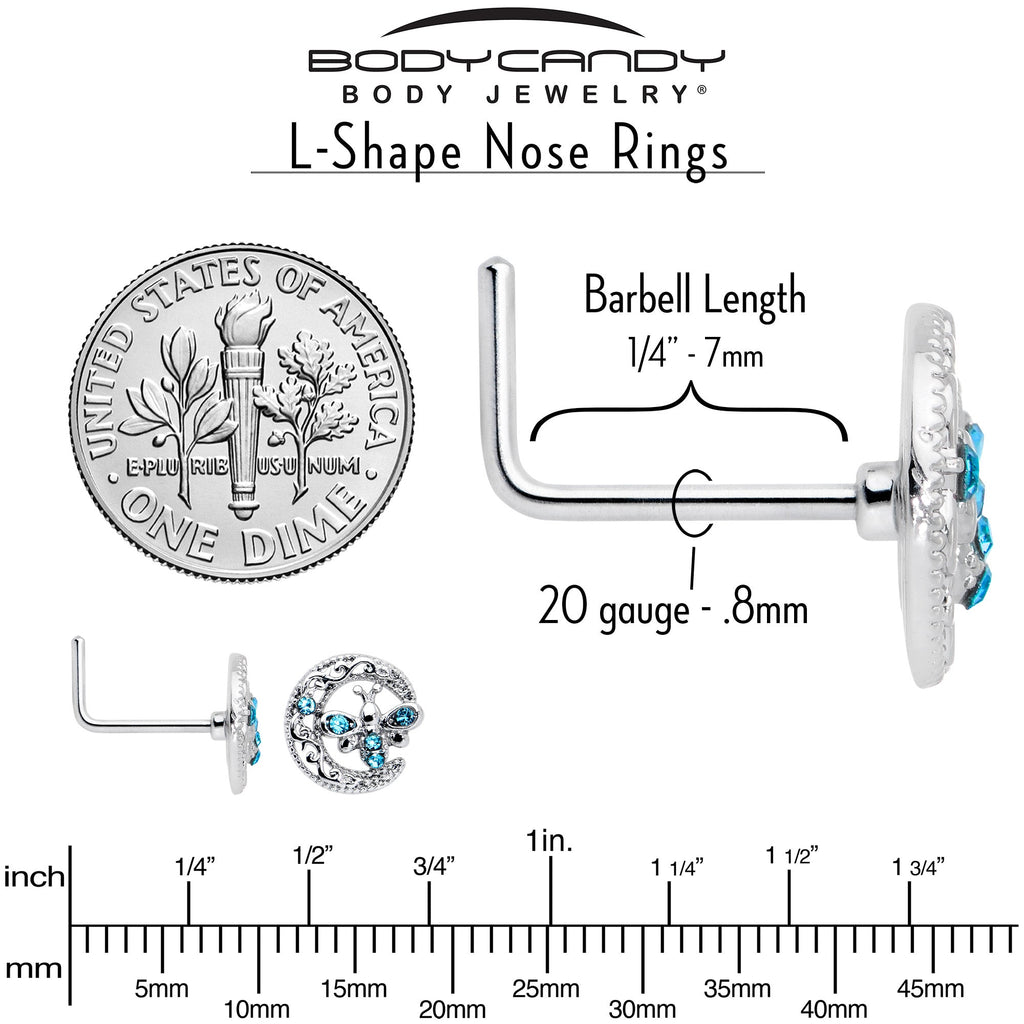 BodyCandy 20G 7mm Blue Gem Lunar Dragonfly L Shape Nose Ring — alternative angle
