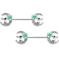 BodyCandy 14G 9/16 Clear Gem Rabbit On Moon Flower Green Nipple Ring Set — main product shot